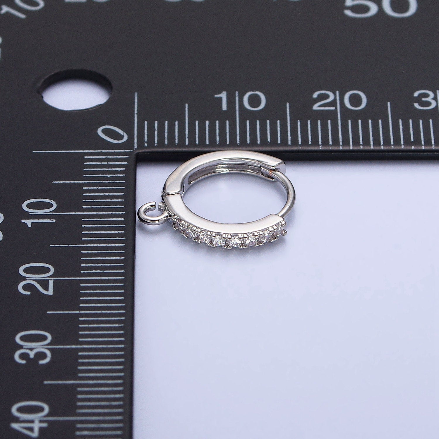 Micro Paved 14mm White Gold Filled Open Loop Huggies Earrings Supple | Z-332