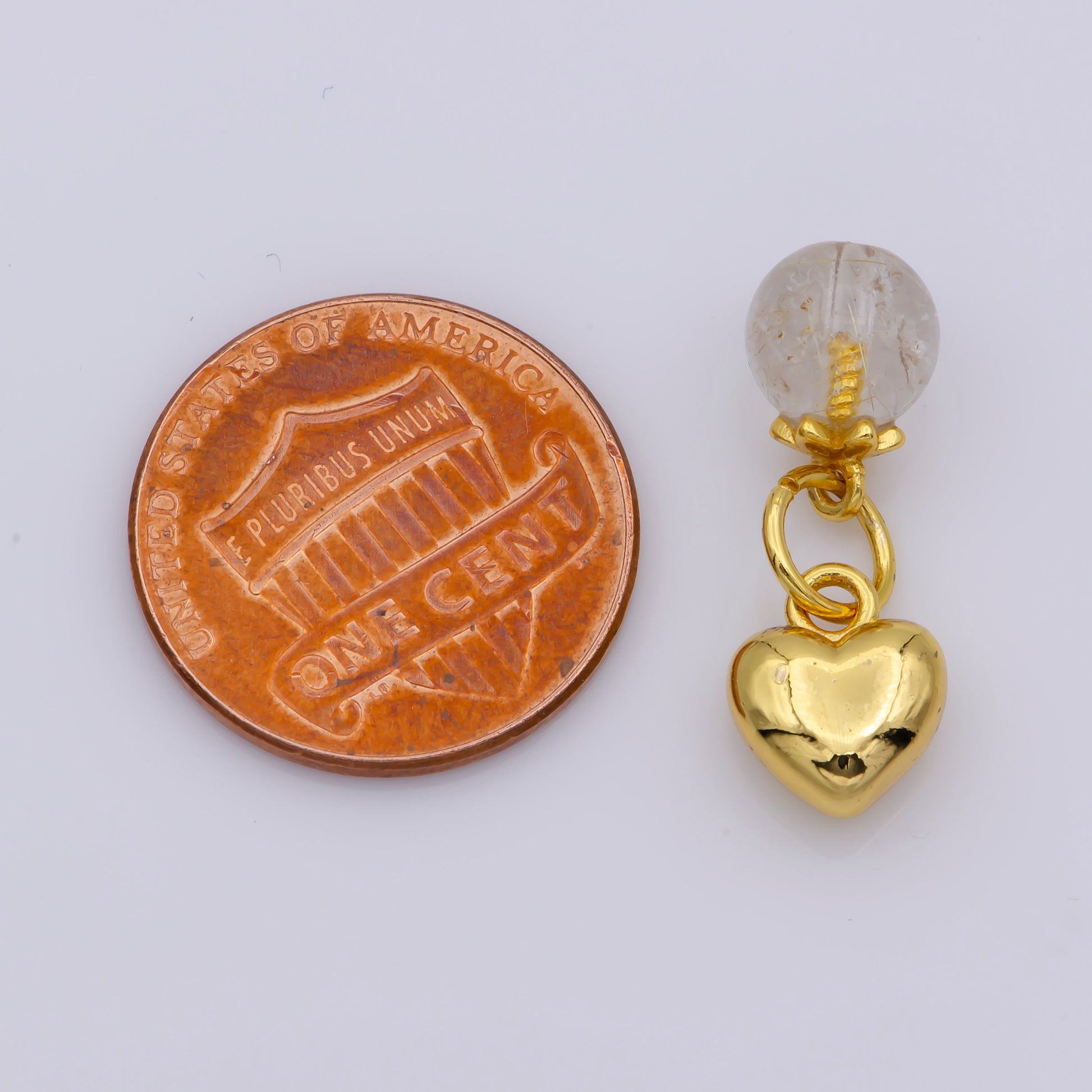 Dainty Gold Key Pendant Charm Mini Gold Heart Charm with Clear Quartz Beads For DIY Jewelry M518-M519
