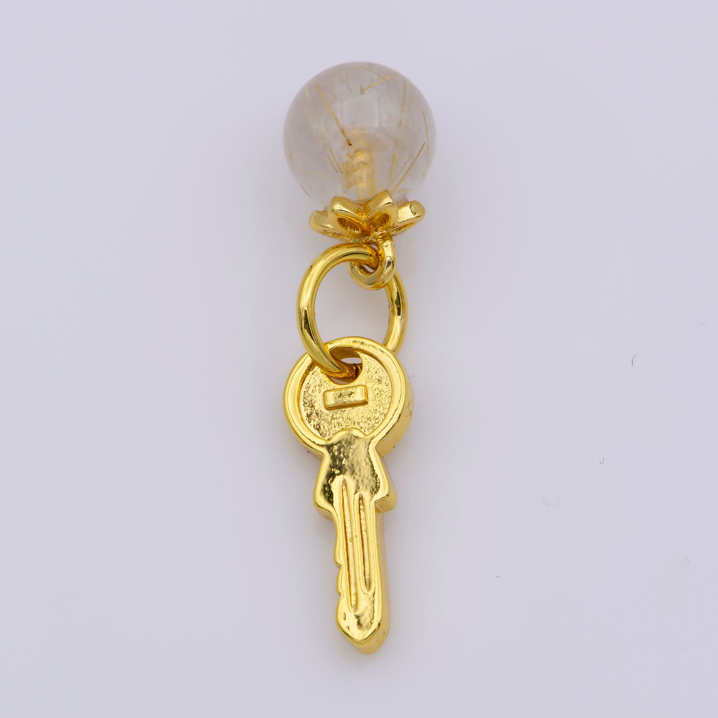 Dainty Gold Key Pendant Charm Mini Gold Heart Charm with Clear Quartz Beads For DIY Jewelry M518-M519