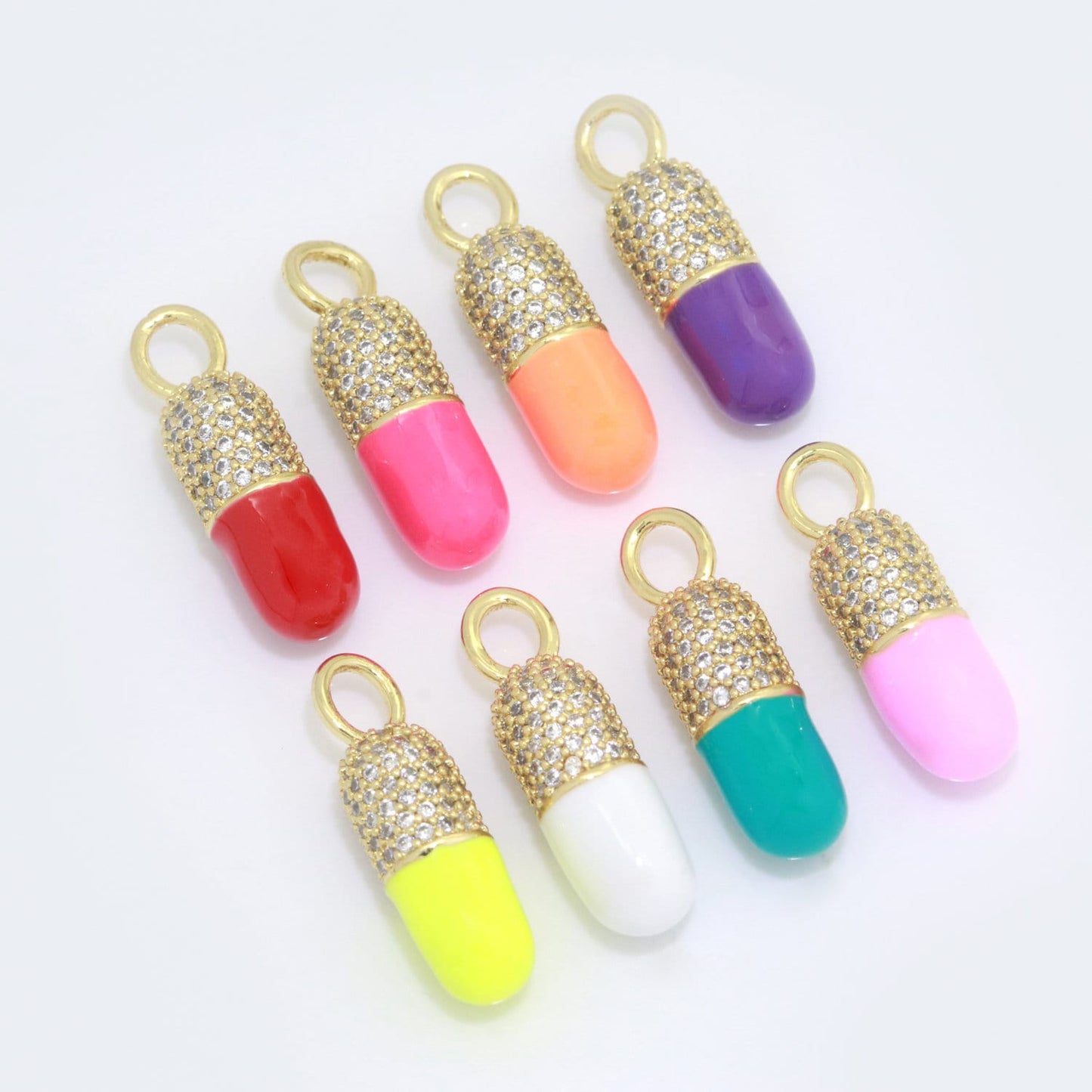 White Blue Green Pink CZ Micro Pave Pill Shape Pendant 14K Gold Filled Pill Charm, Necklace Bracelet Charm 22x6.5mm M-711