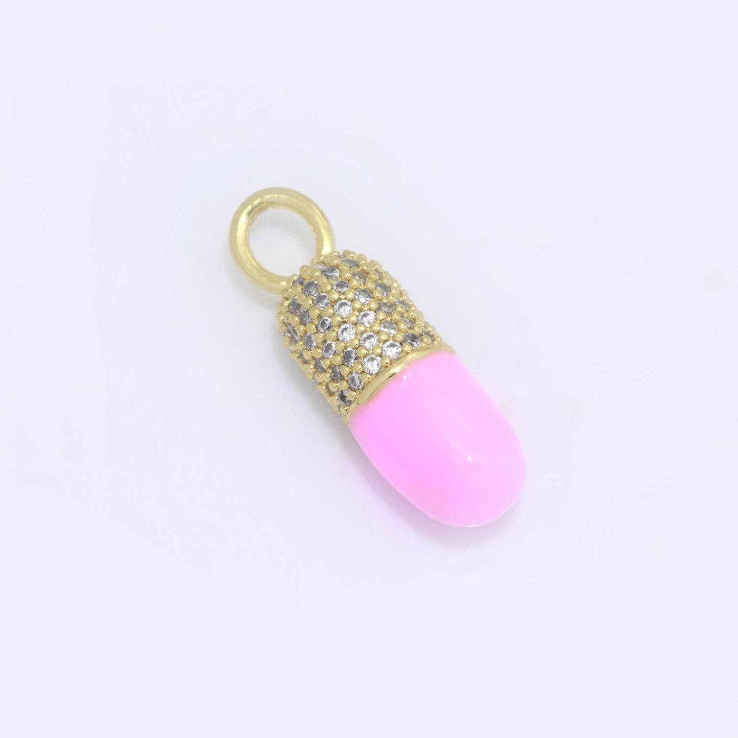 White Blue Green Pink CZ Micro Pave Pill Shape Pendant 14K Gold Filled Pill Charm, Necklace Bracelet Charm 22x6.5mm M-711