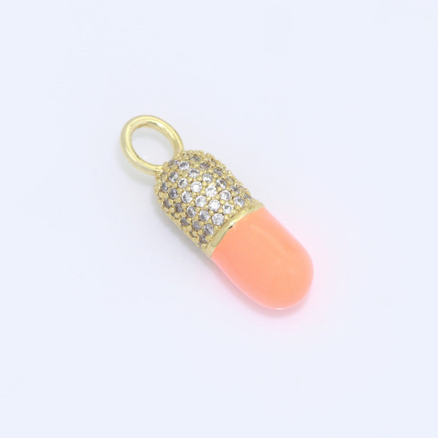 White Blue Green Pink CZ Micro Pave Pill Shape Pendant 14K Gold Filled Pill Charm, Necklace Bracelet Charm 22x6.5mm M-711