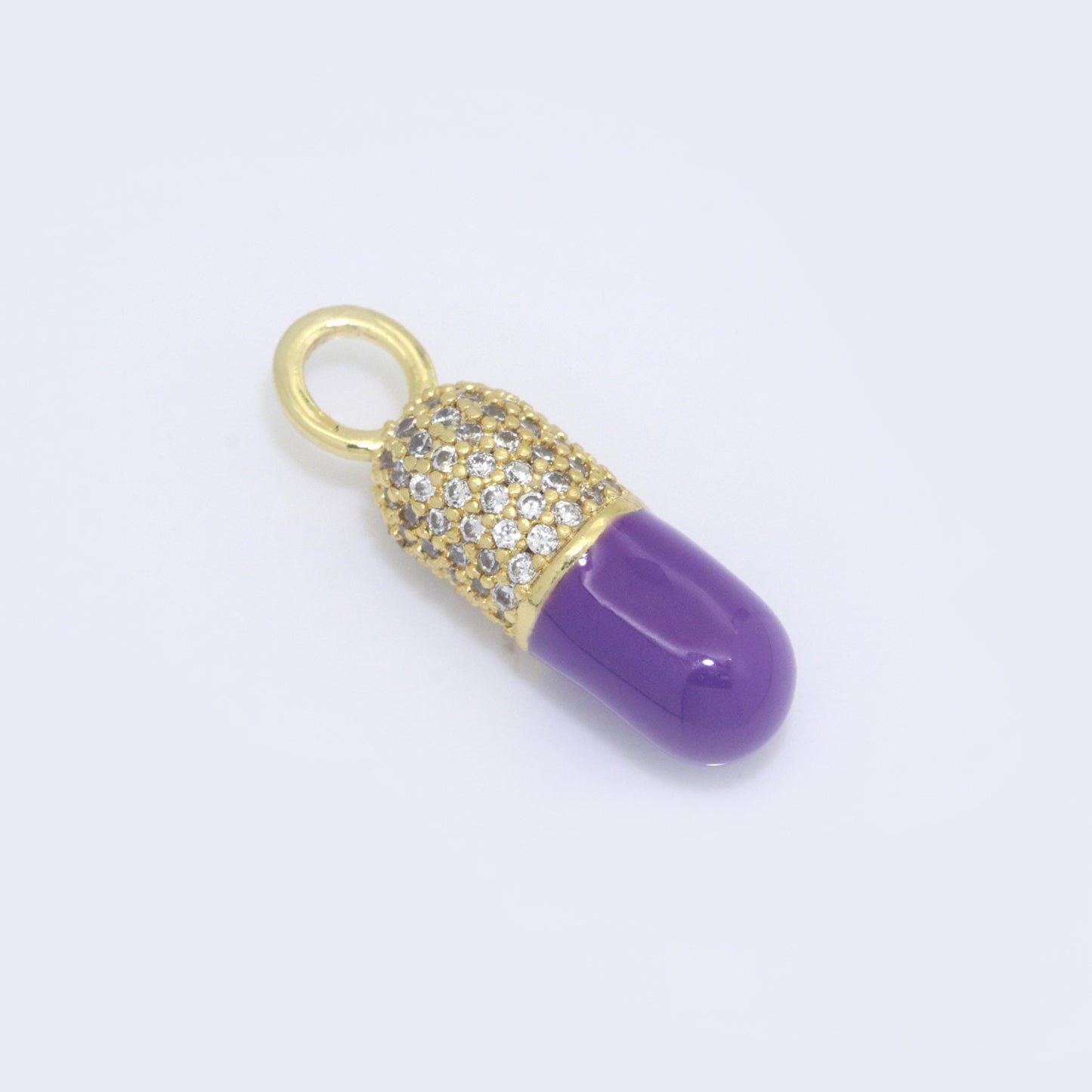 White Blue Green Pink CZ Micro Pave Pill Shape Pendant 14K Gold Filled Pill Charm, Necklace Bracelet Charm 22x6.5mm M-711