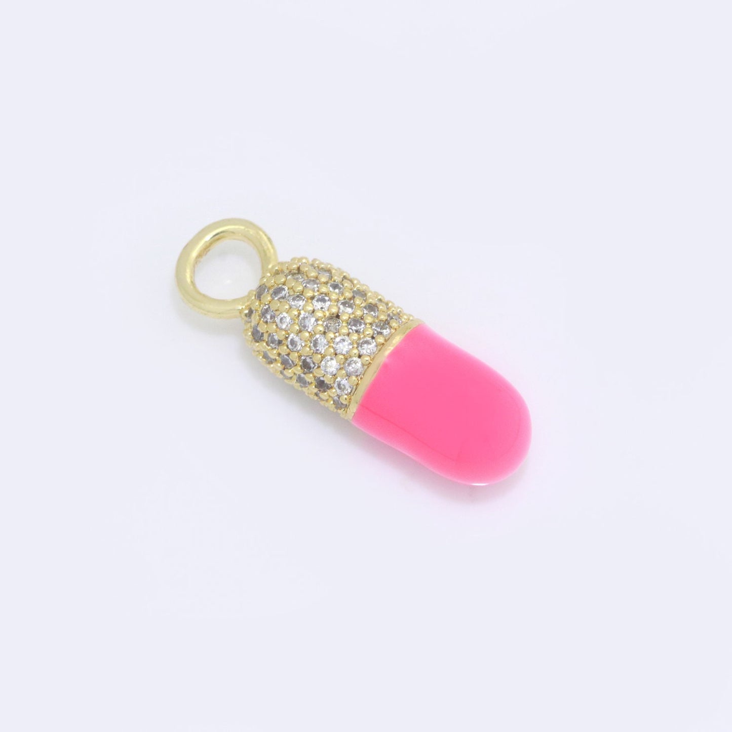 White Blue Green Pink CZ Micro Pave Pill Shape Pendant 14K Gold Filled Pill Charm, Necklace Bracelet Charm 22x6.5mm M-711