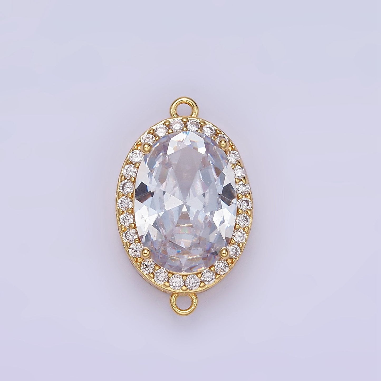 Clear Oval Connector Cubic Zirconia 24k Gold Filled Charm Connector Micro Pave Cabochon Link Connector for Bracelet Necklace G438