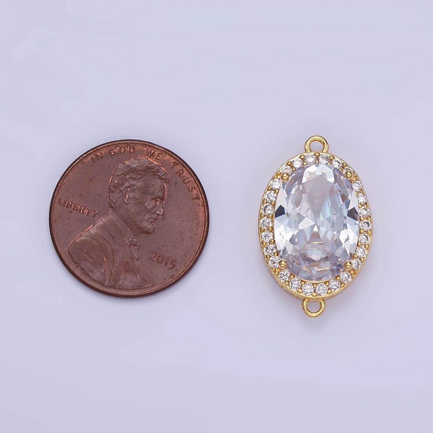 Clear Oval Connector Cubic Zirconia 24k Gold Filled Charm Connector Micro Pave Cabochon Link Connector for Bracelet Necklace G438