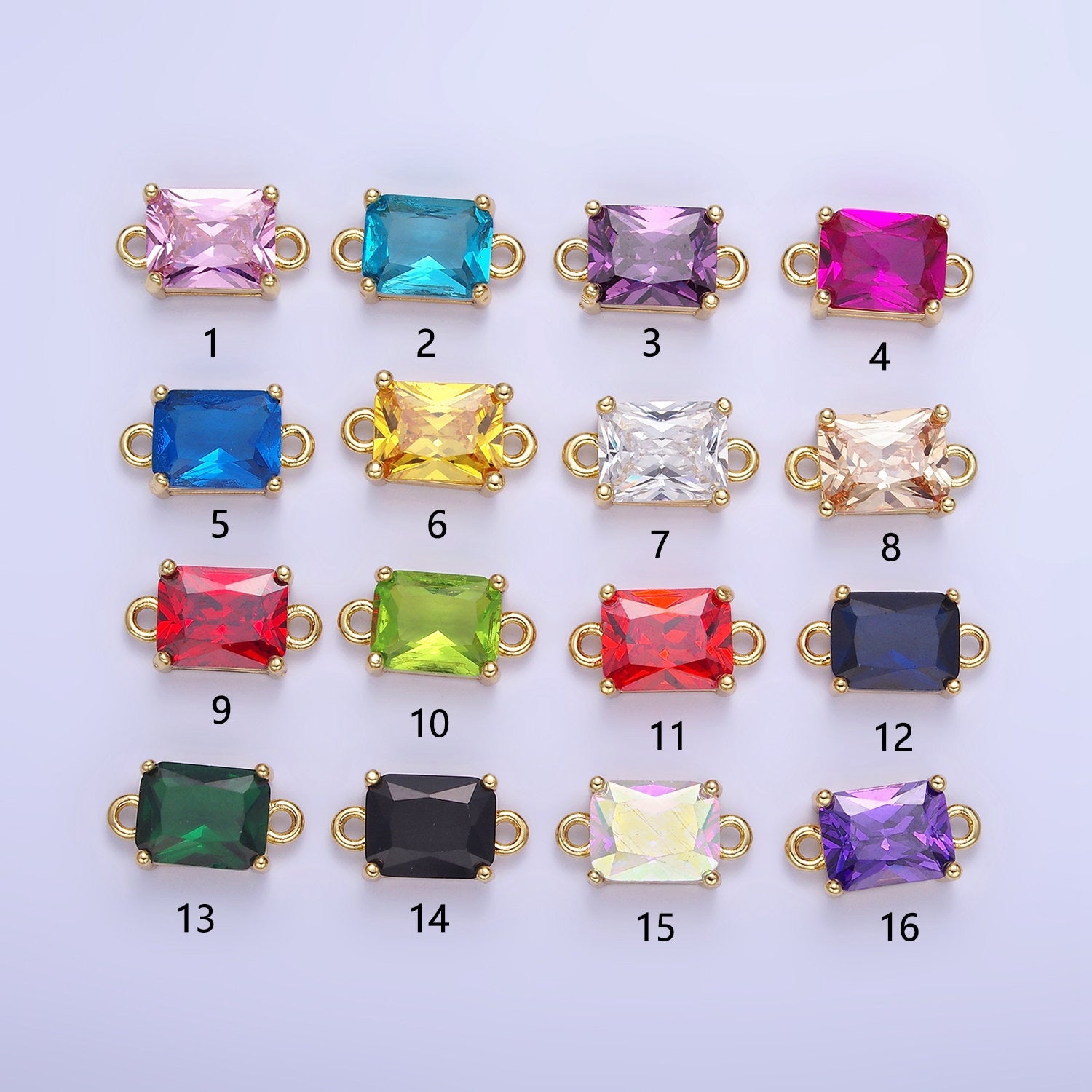 8mm Rectangle Gold Filled Bezel Cut Charm Connectors Cubic Zirconia Bezel Charm for Bracelet Necklace Supply CZ Birthstone Connectors G430