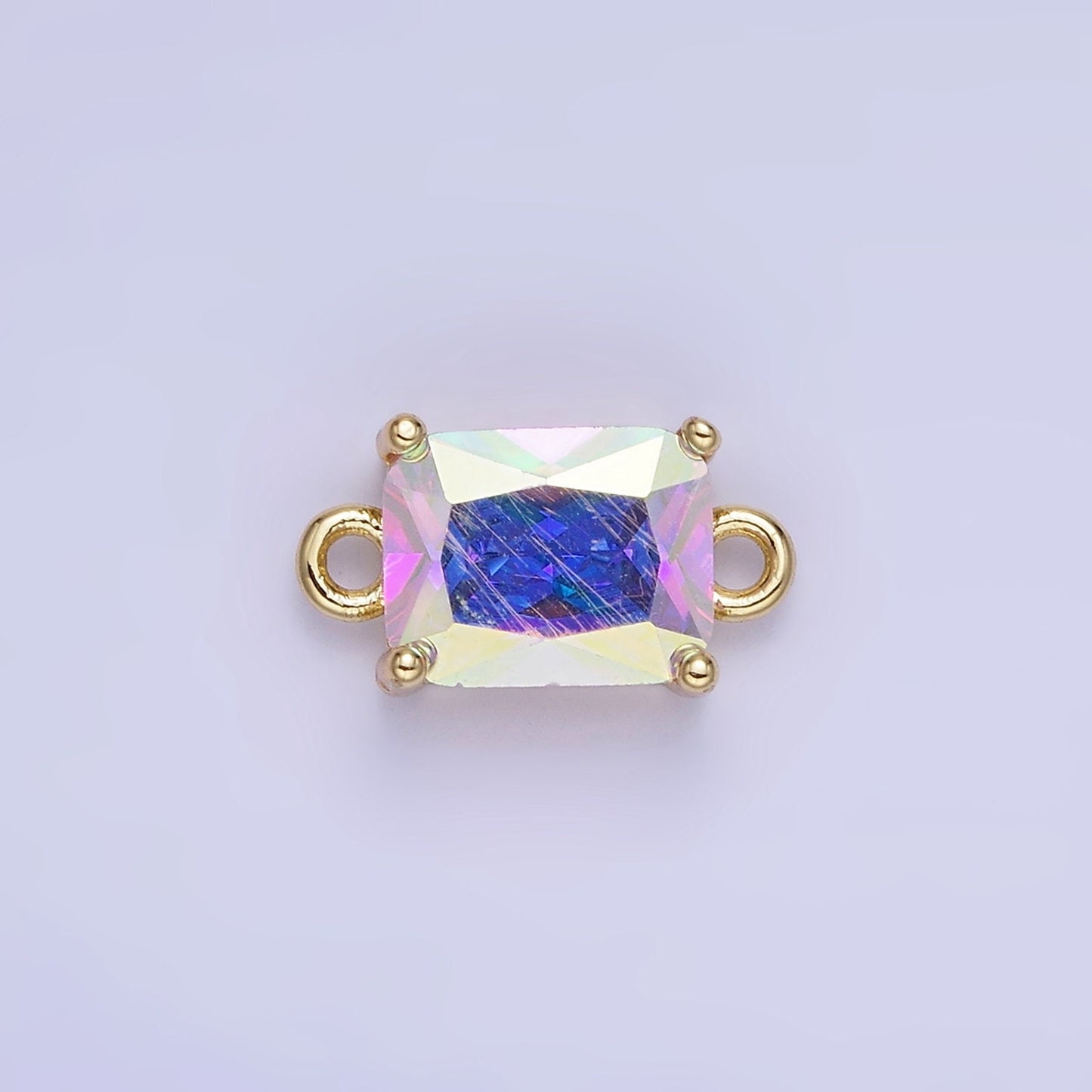 8mm Rectangle Gold Filled Bezel Cut Charm Connectors Cubic Zirconia Bezel Charm for Bracelet Necklace Supply CZ Birthstone Connectors G430