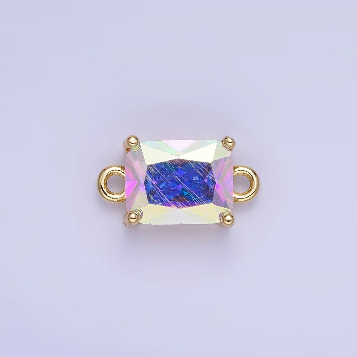 8mm Rectangle Gold Filled Bezel Cut Charm Connectors Cubic Zirconia Bezel Charm for Bracelet Necklace Supply CZ Birthstone Connectors G430