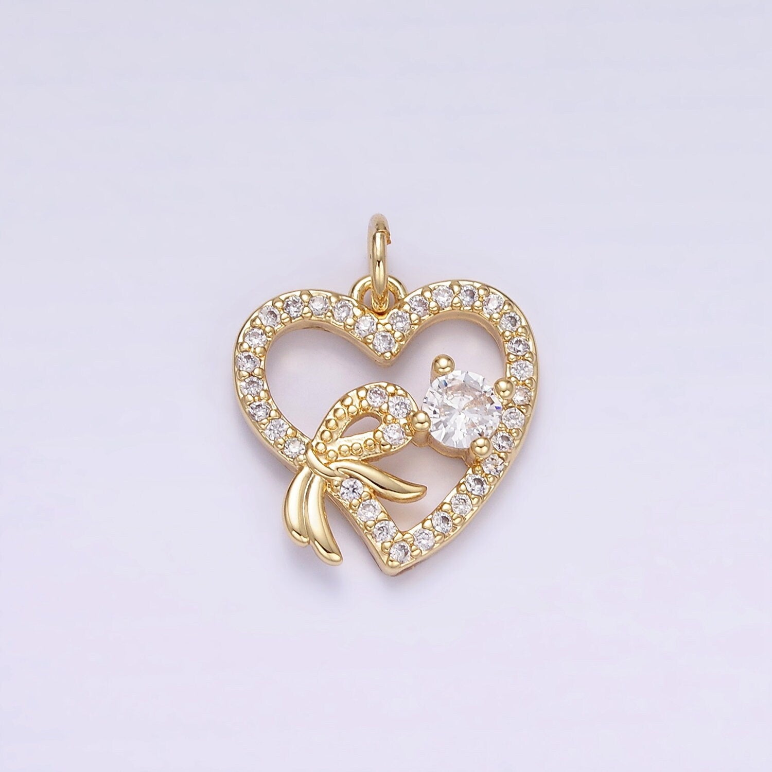 Mini Clear Heart CZ Charms, Micro Pave Gold Charms Love Necklace Bracelet Earring Charm W674