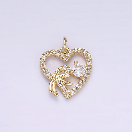 Mini Clear Heart CZ Charms, Micro Pave Gold Charms Love Necklace Bracelet Earring Charm W674