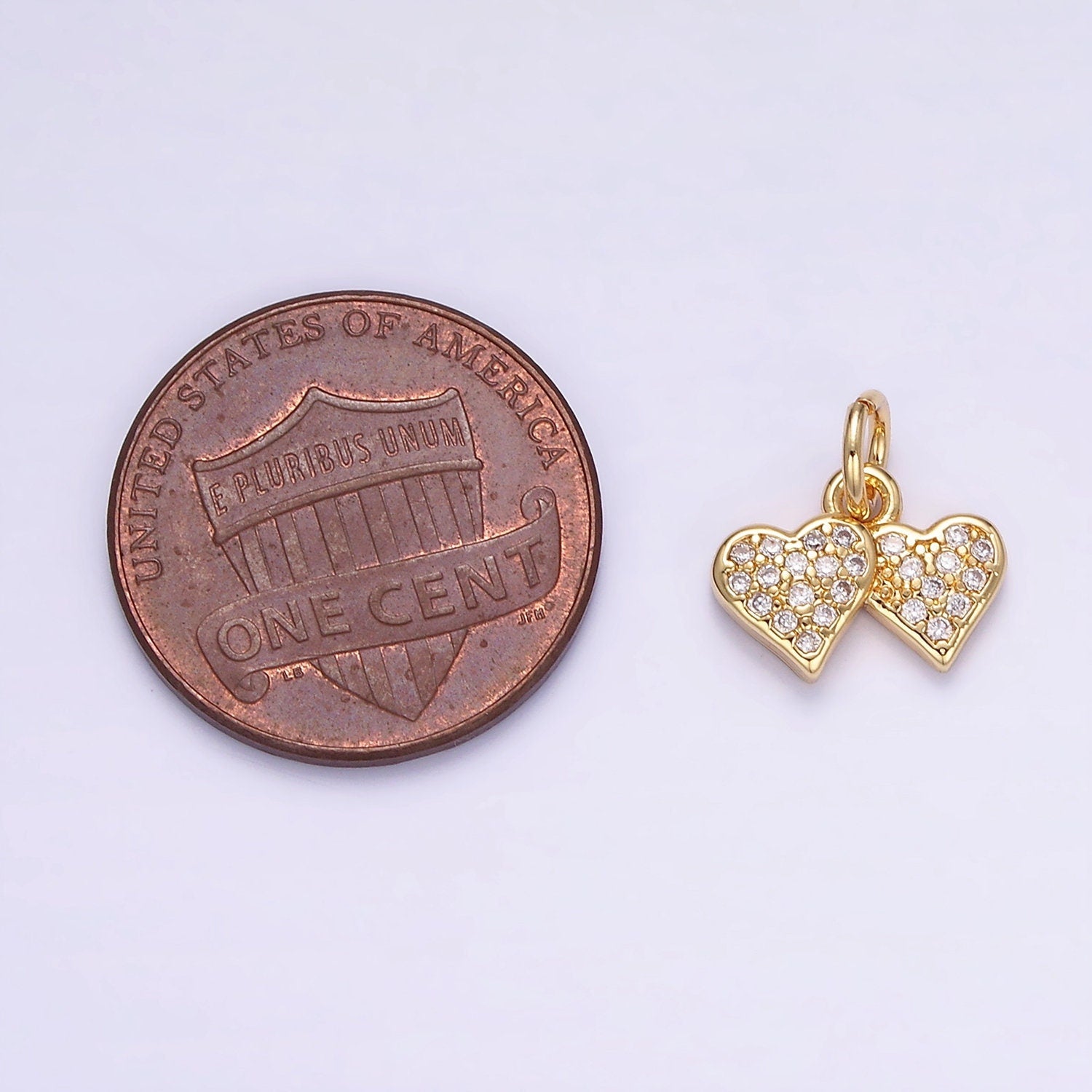 Dainty 14K Gold Filled Heart Charm Bracelet Dual Heart Micro Pave CZ Charm Necklace W683