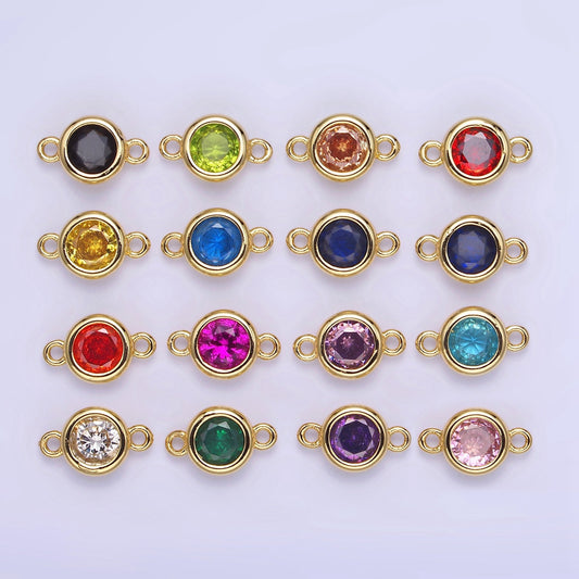 8mm Gold Filled Bezel Cut Charm Connectors Cubic Zirconia Bezel Charm for Bracelet Necklace Supply CZ Birthstone Connectors G406