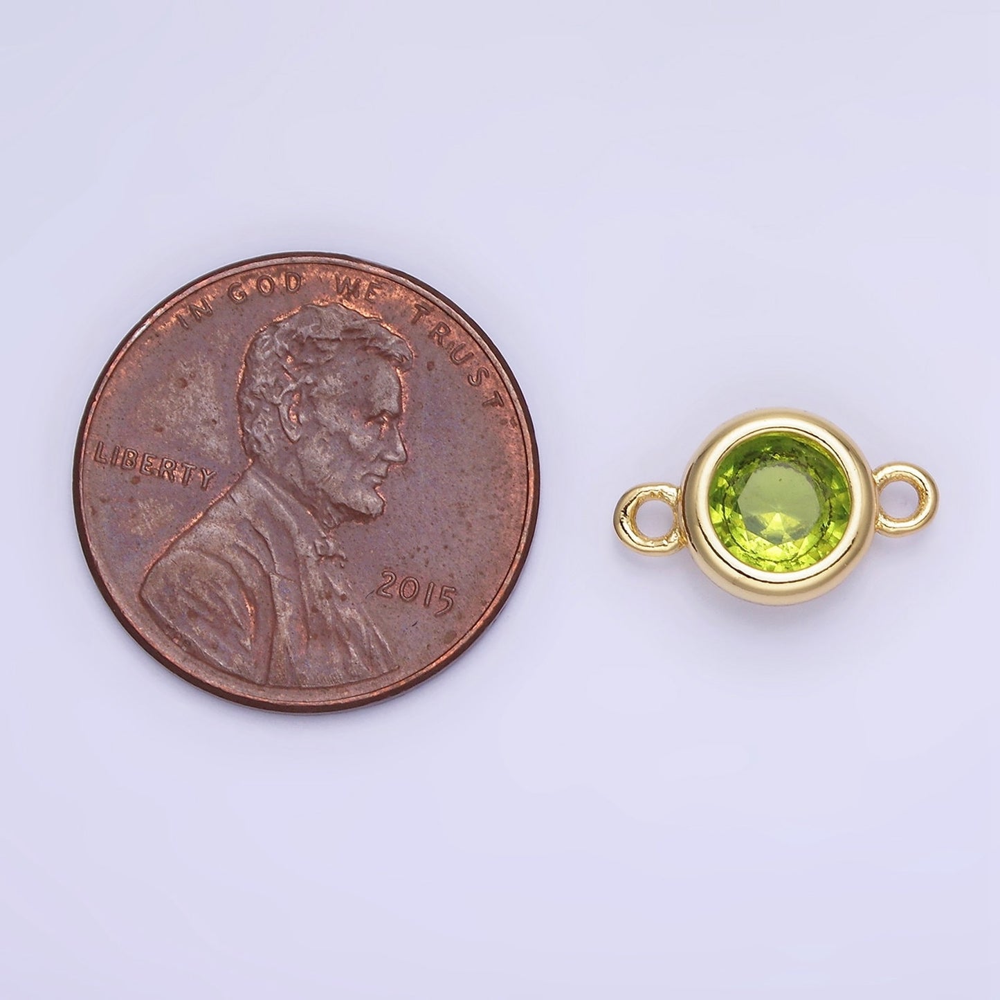 8mm Gold Filled Bezel Cut Charm Connectors Cubic Zirconia Bezel Charm for Bracelet Necklace Supply CZ Birthstone Connectors G406
