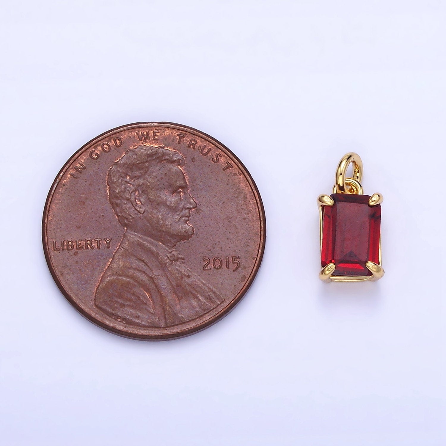 Red Ruby Emerald Cut 24k Gold Filled Charm Red Cubic Zirconia Charm for July Birthstone Jewelry Making Findings C446