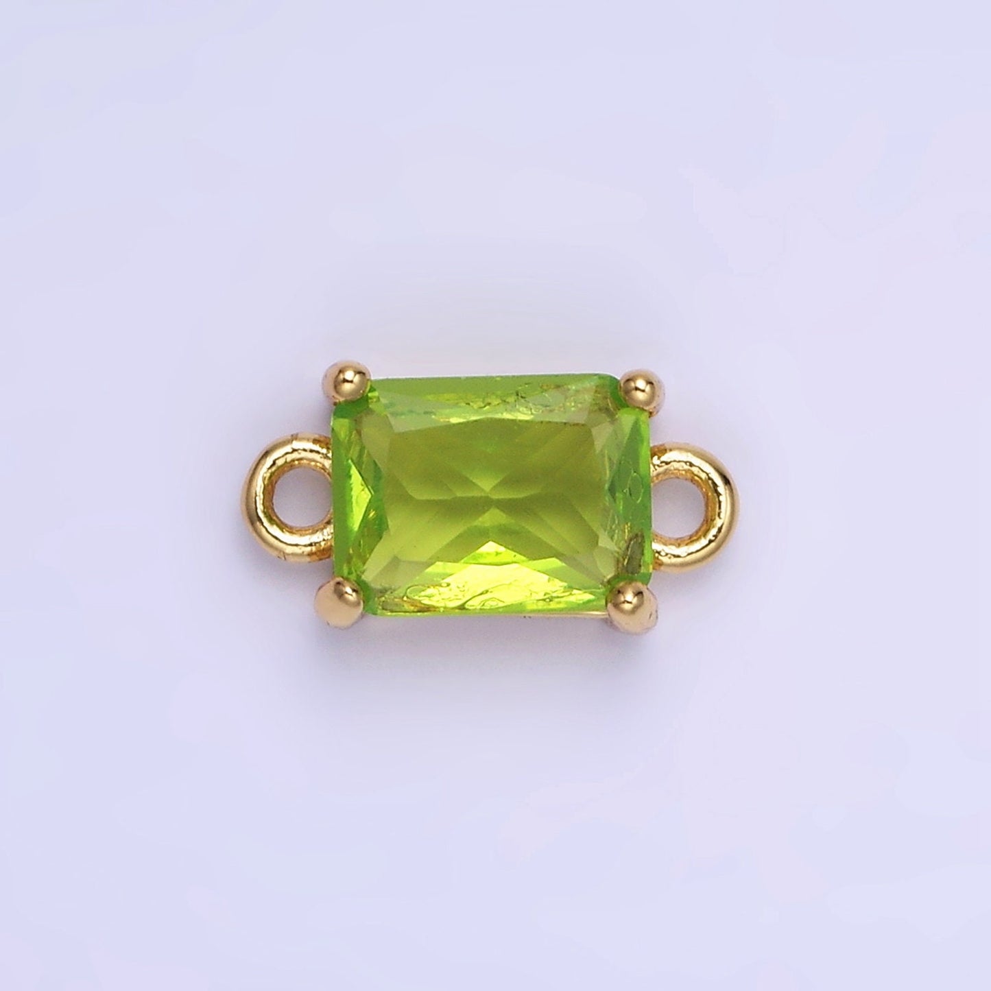 6mm Gold Filled Emerald Cut Charm Connectors Cubic Zirconia Rectangle Charm for Bracelet Necklace Supply CZ Birthstone Connectors G406