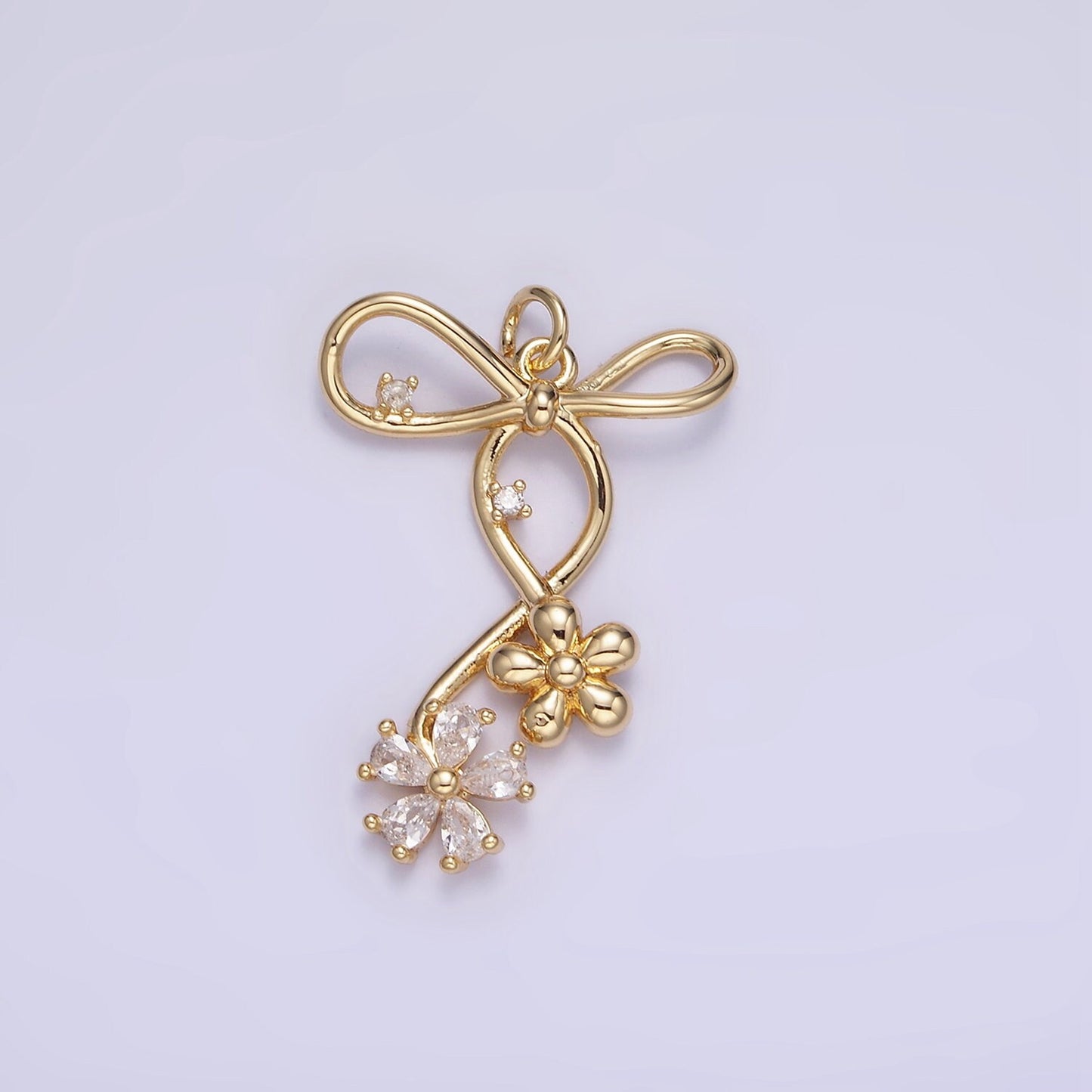 Gold Bow Charm Mini Flower CZ Cluster Charm Cubic Zirconina Jewelry Pendant Kawaii Charm for Jewelry Supply W770
