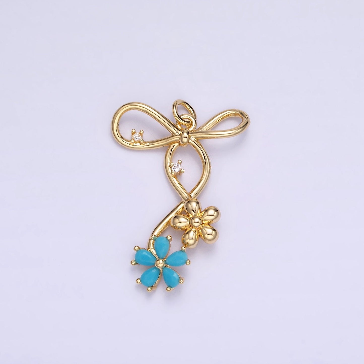 Gold Bow Charm Mini Flower CZ Cluster Charm Cubic Zirconina Jewelry Pendant Kawaii Charm for Jewelry Supply W770