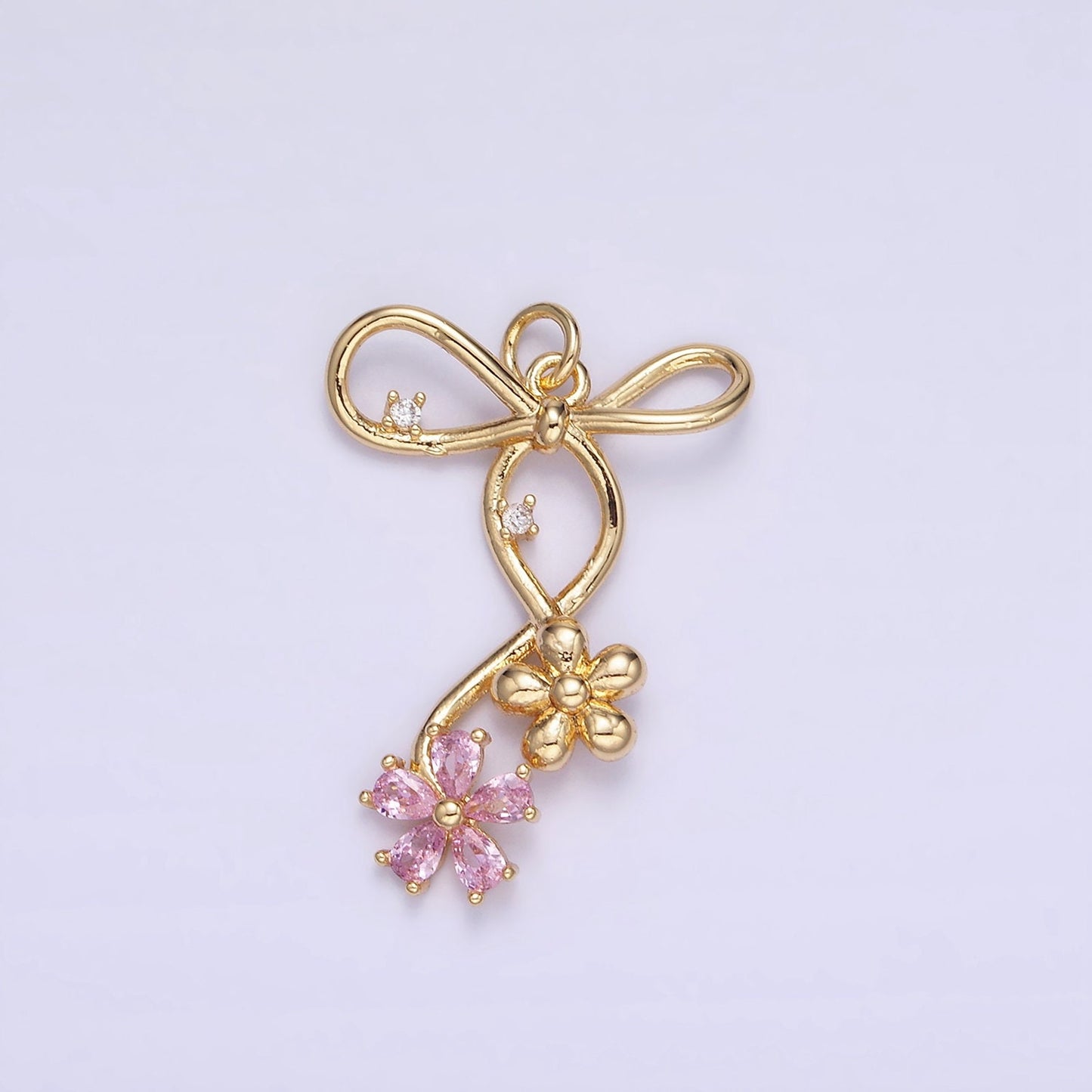 Gold Bow Charm Mini Flower CZ Cluster Charm Cubic Zirconina Jewelry Pendant Kawaii Charm for Jewelry Supply W770