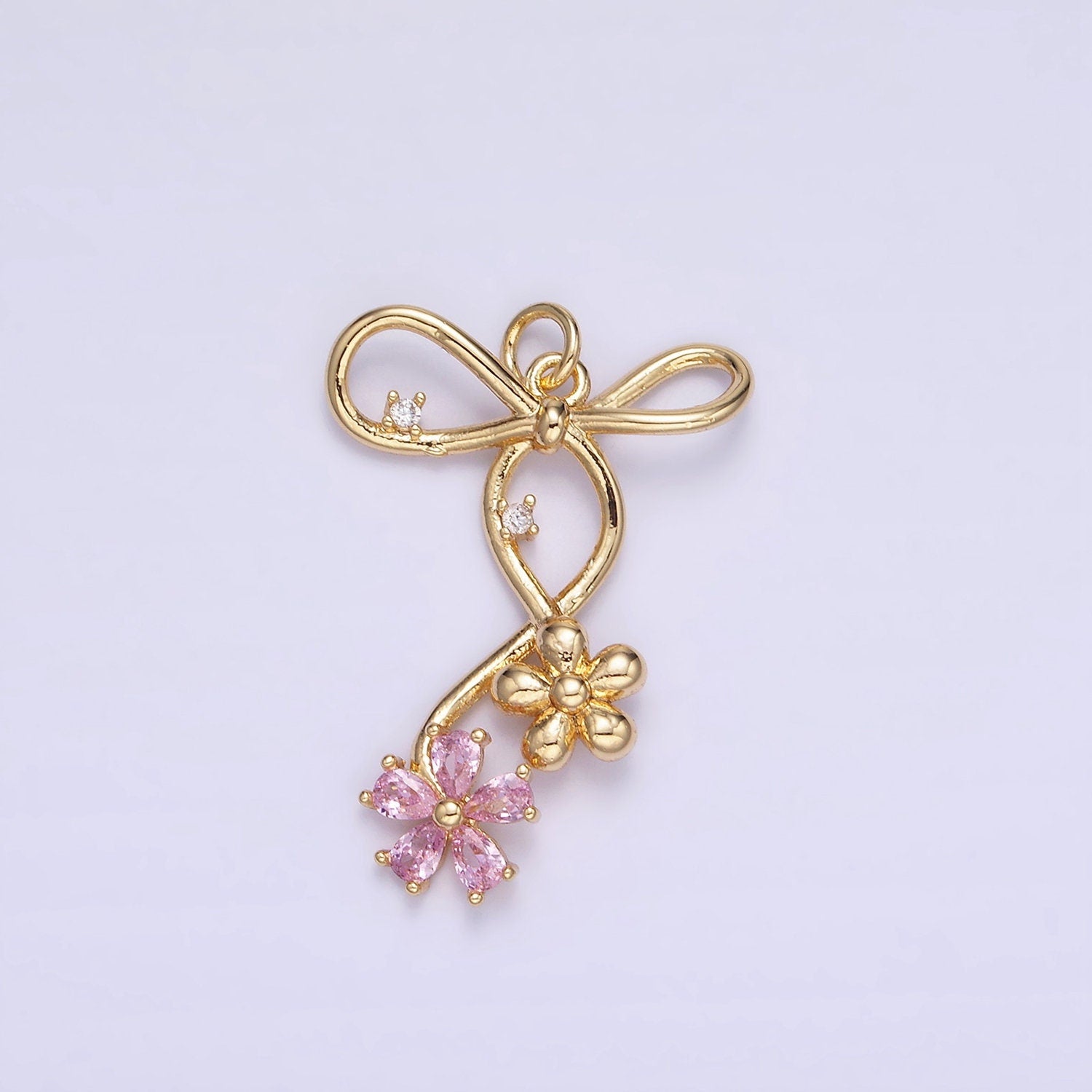 Gold Bow Charm Mini Flower CZ Cluster Charm Cubic Zirconina Jewelry Pendant Kawaii Charm for Jewelry Supply W770