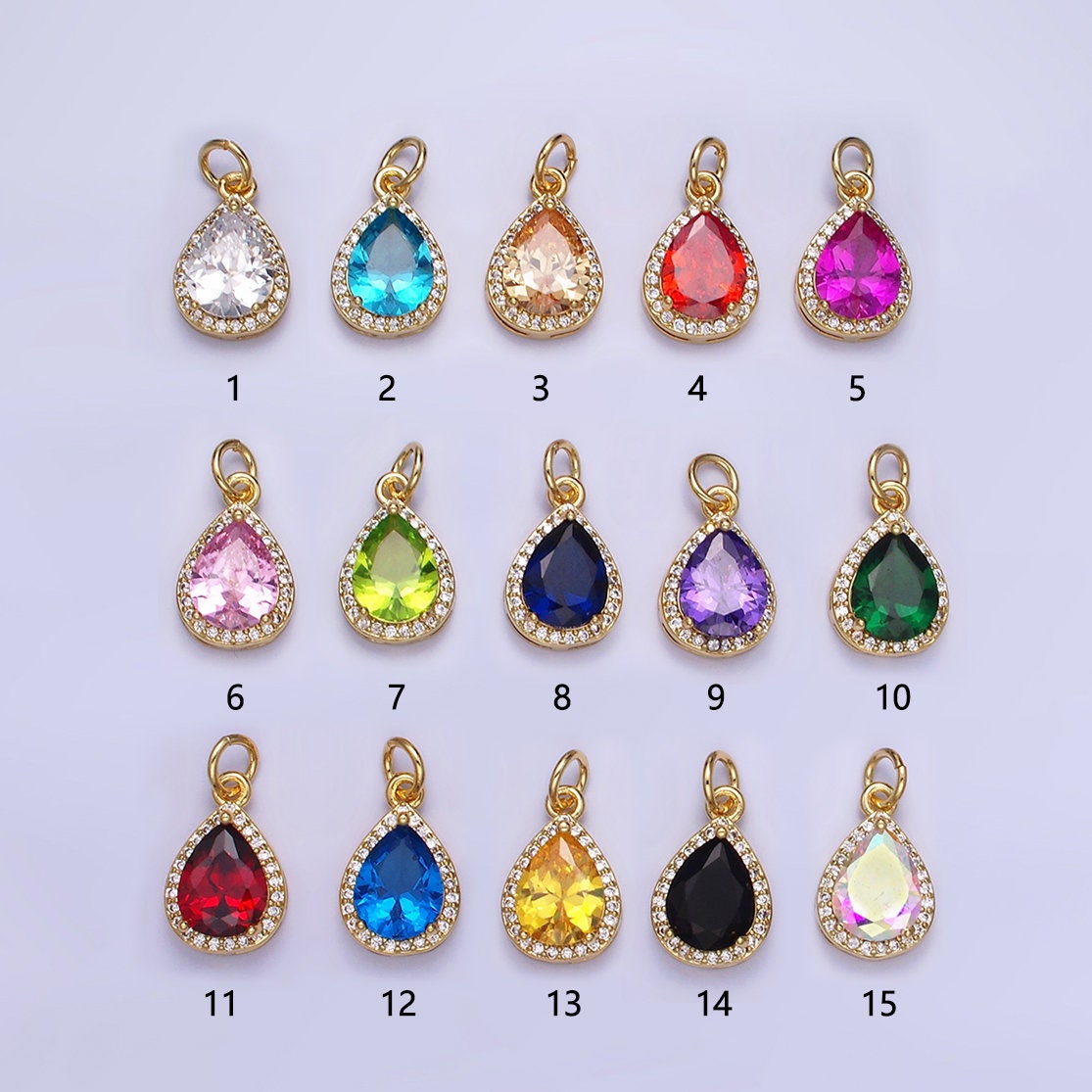Dainty Gold Birthstone Charm, Teardrop Crystal Micro Pave Bracelet Charm Personalized Jewelry Necklace Charm DIY Jewelry Component W696