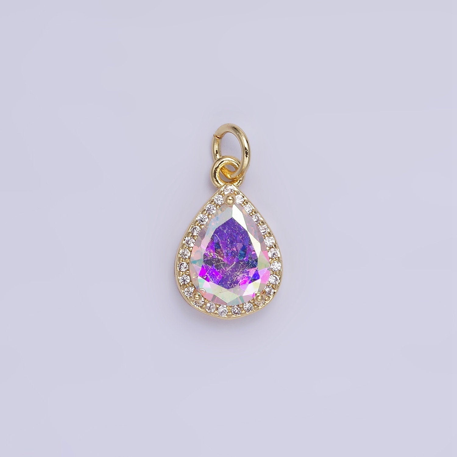 Dainty Gold Birthstone Charm, Teardrop Crystal Micro Pave Bracelet Charm Personalized Jewelry Necklace Charm DIY Jewelry Component W696