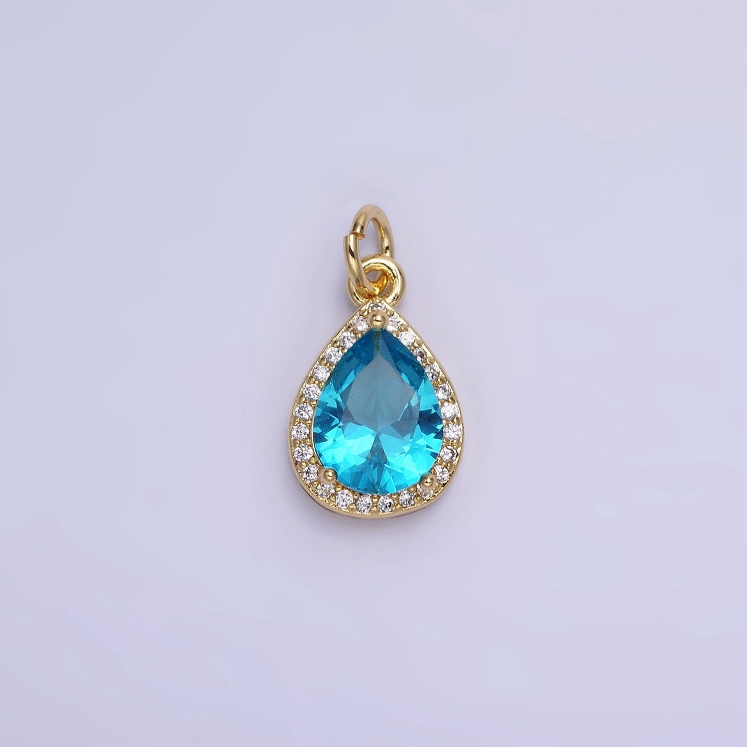 Dainty Gold Birthstone Charm, Teardrop Crystal Micro Pave Bracelet Charm Personalized Jewelry Necklace Charm DIY Jewelry Component W696