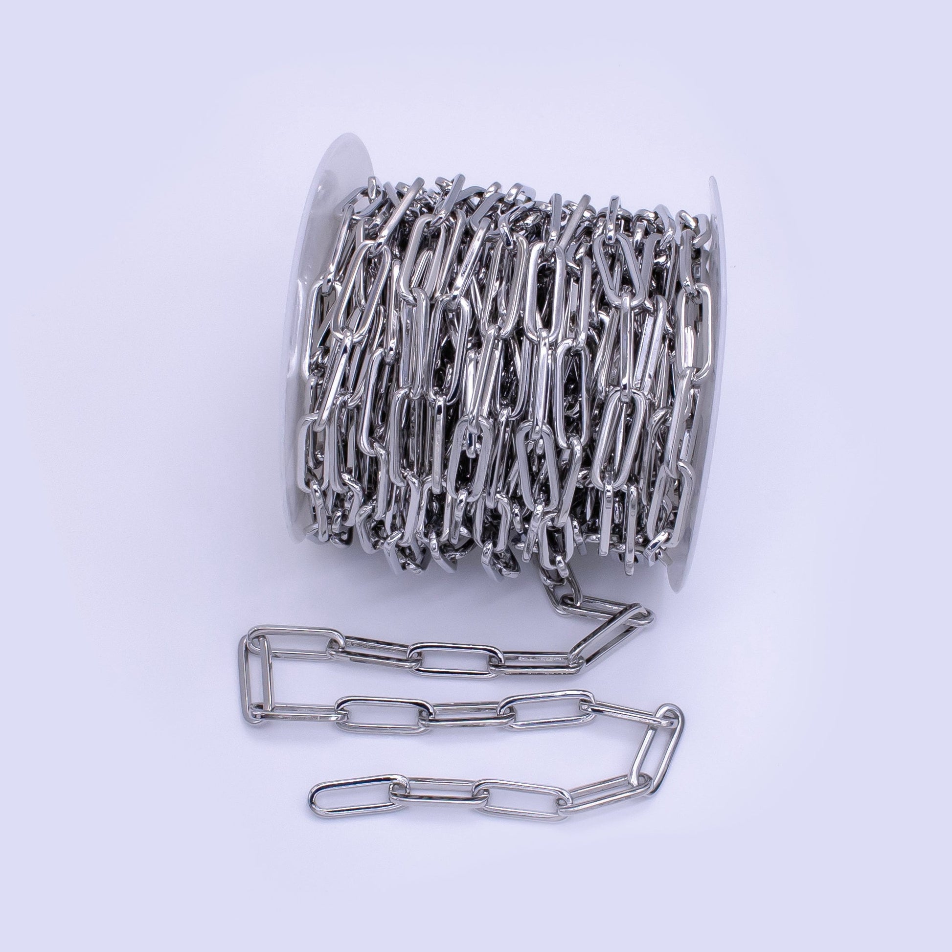 Chunky Silver Cable Link Elongated Chain by Yard, Link Cable Paper Clip Chain Wholesale bulk Roll Chain for DIY Jewelry ROLL-1516