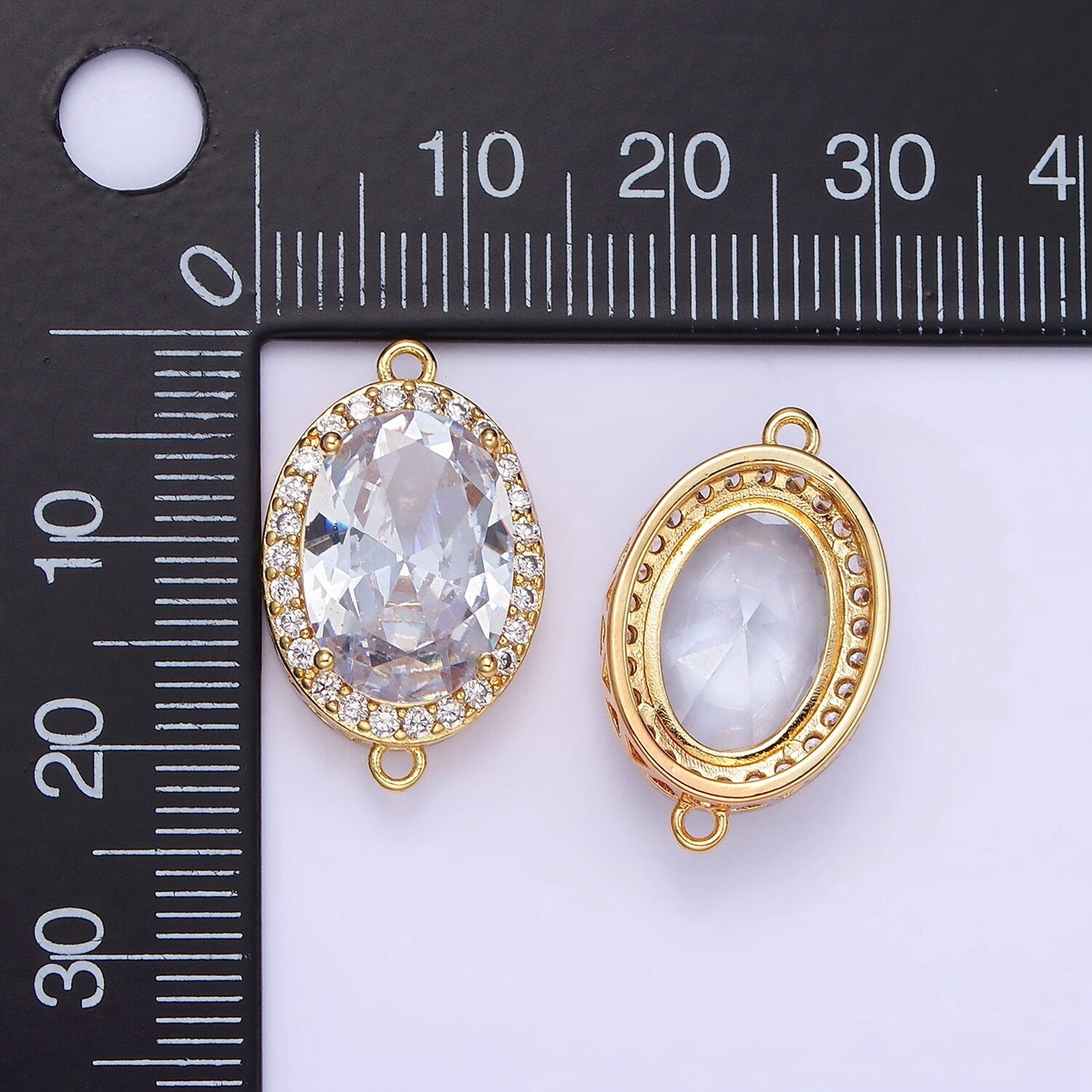 Clear Oval Connector Cubic Zirconia 24k Gold Filled Charm Connector Micro Pave Cabochon Link Connector for Bracelet Necklace G438