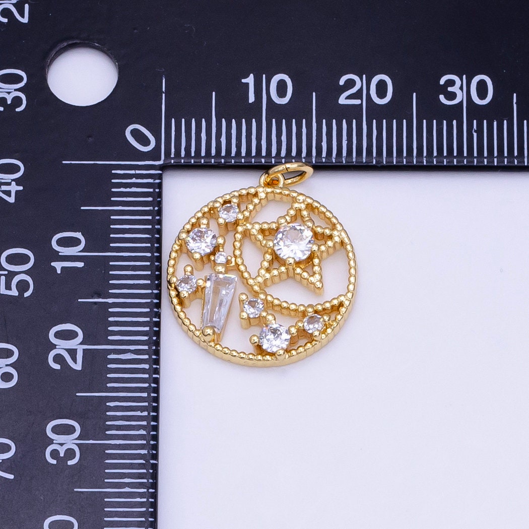 24K Gold Filled Celestial Charm Open Circle Moon Star Charm Crescent Moon Star Charm for Minimalist Jewelry Design D148