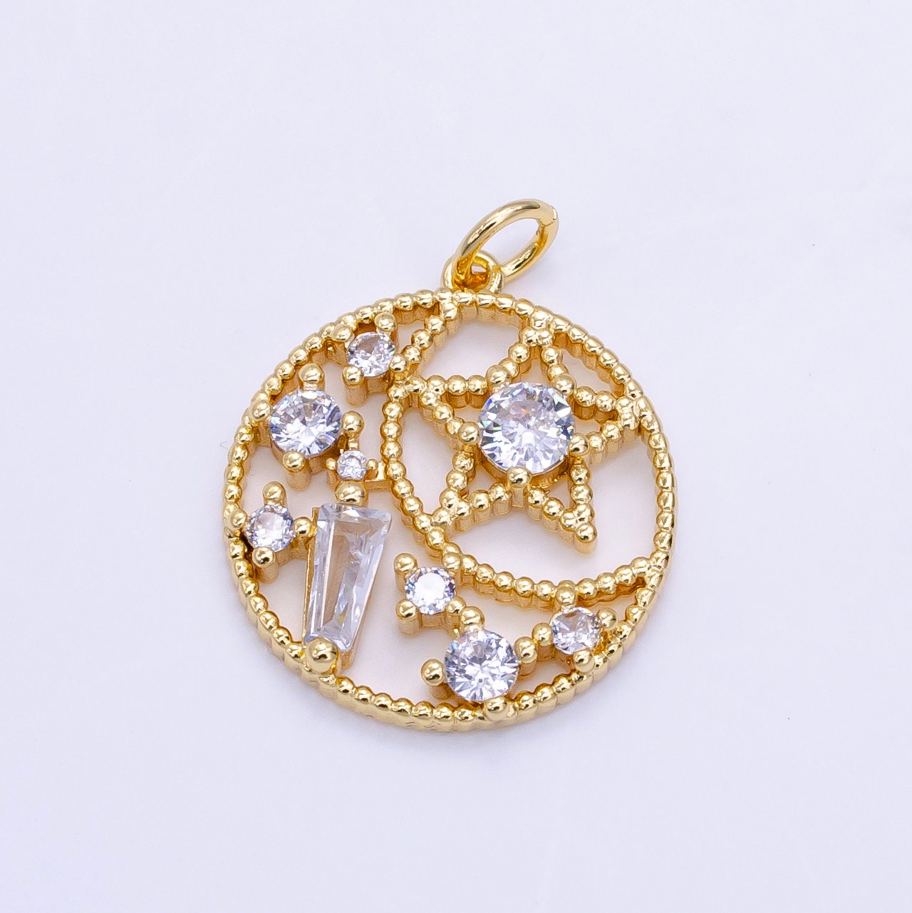 24K Gold Filled Celestial Charm Open Circle Moon Star Charm Crescent Moon Star Charm for Minimalist Jewelry Design D148