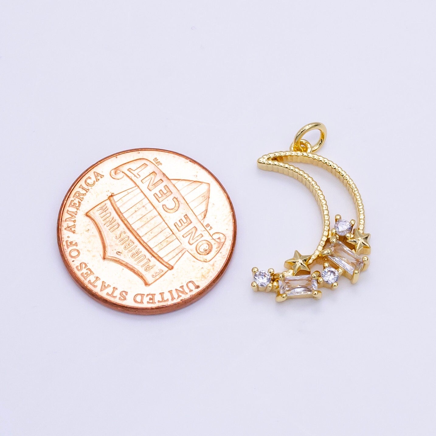 Micro Pave CZ Planet of the Universe Pendant gold Charm, Star Orbit Galaxy, World Celestial Crescent Moon DIY Jewelry Necklace D-036