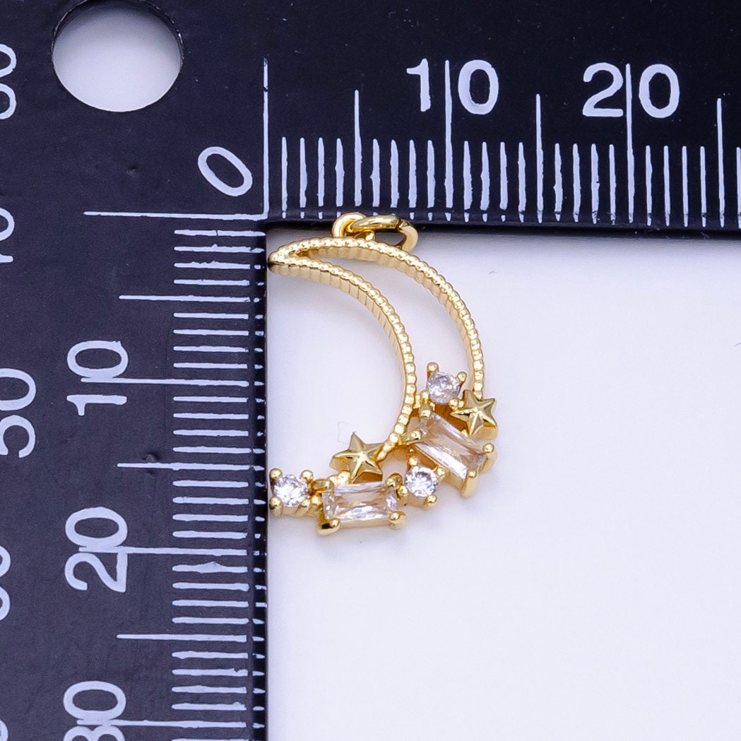 Micro Pave CZ Planet of the Universe Pendant gold Charm, Star Orbit Galaxy, World Celestial Crescent Moon DIY Jewelry Necklace D-036