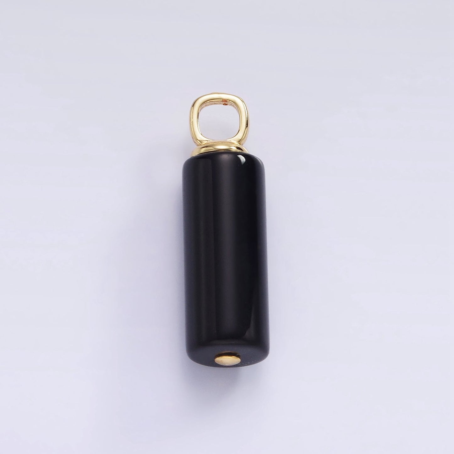 Dainty Gemstone Onyx Cylinder Charm Gold Filled Classic Bail charm Pendant for Necklace Black Jewelry H-362