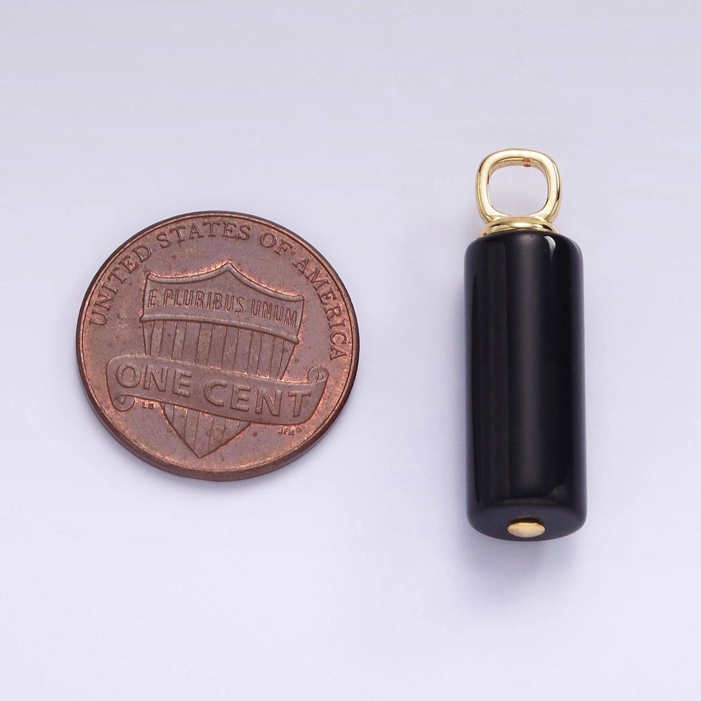 Dainty Gemstone Onyx Cylinder Charm Gold Filled Classic Bail charm Pendant for Necklace Black Jewelry H-362