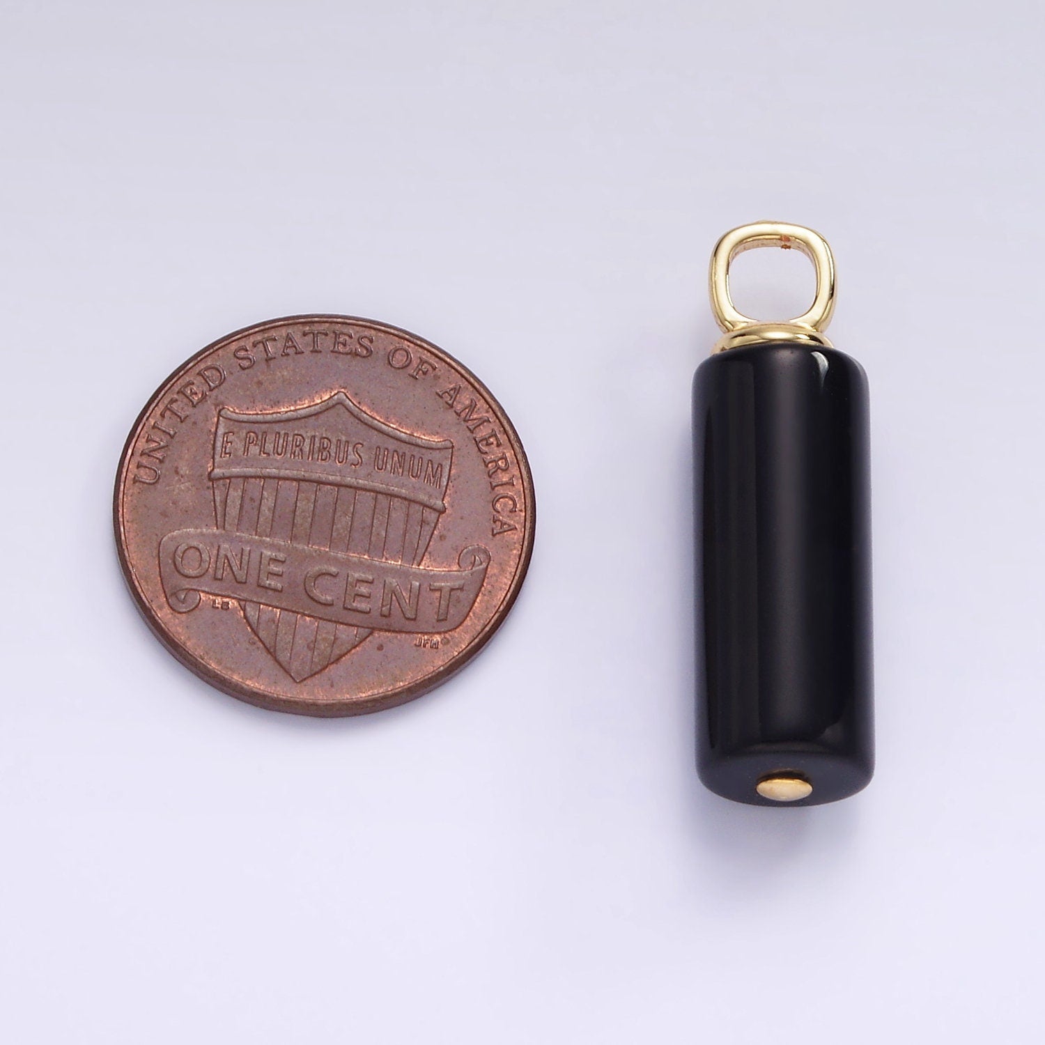 Dainty Gemstone Onyx Cylinder Charm Gold Filled Classic Bail charm Pendant for Necklace Black Jewelry H-362