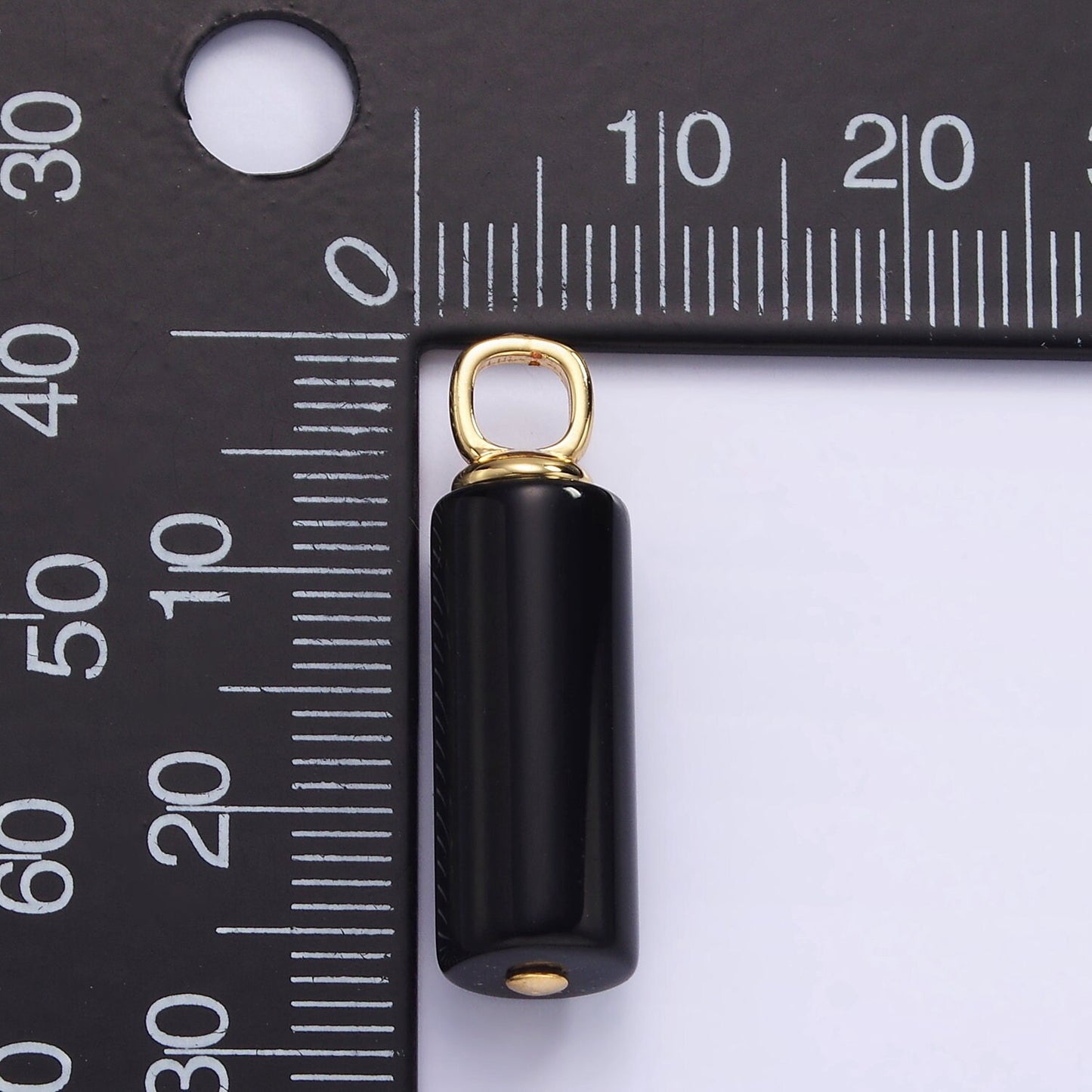 Dainty Gemstone Onyx Cylinder Charm Gold Filled Classic Bail charm Pendant for Necklace Black Jewelry H-362