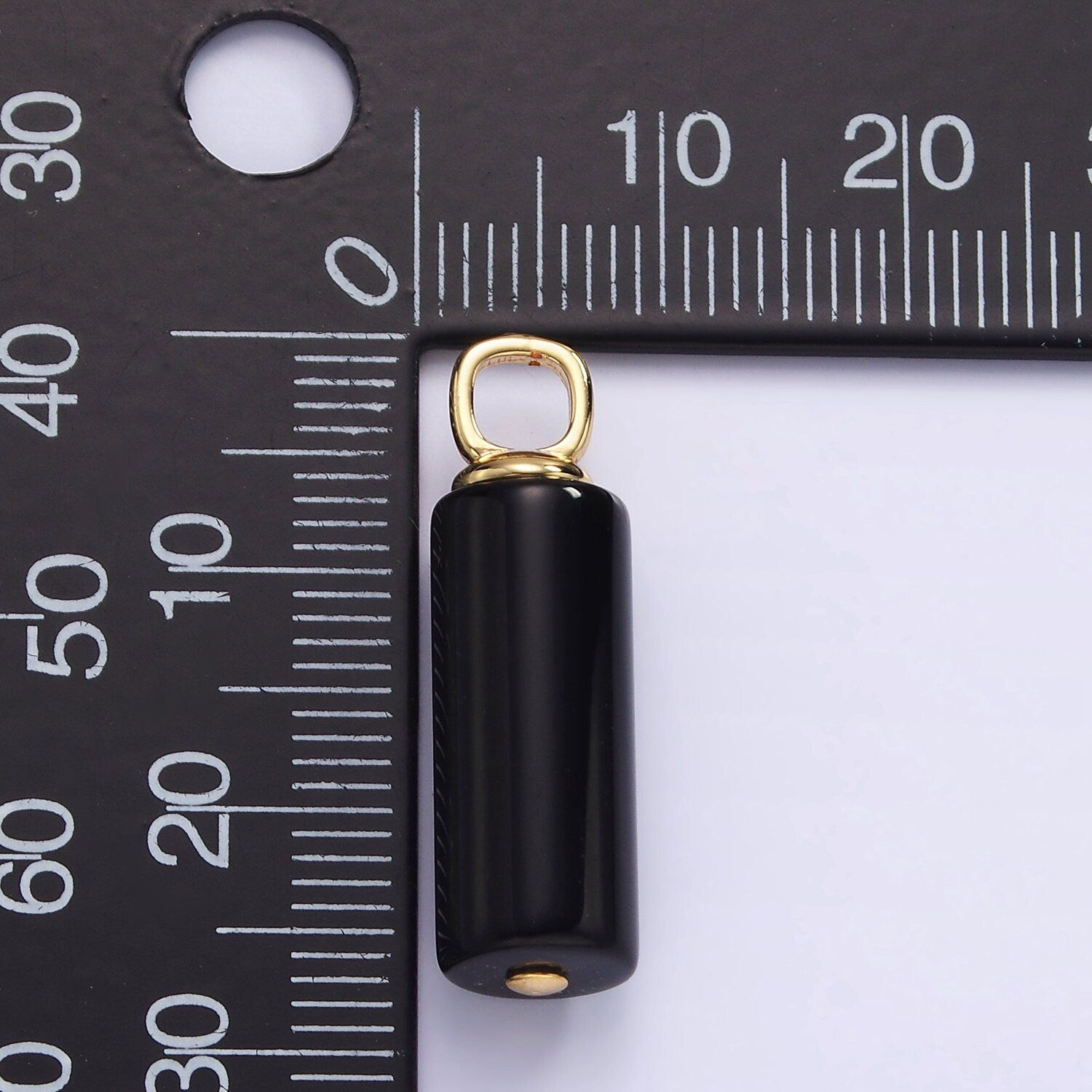 Dainty Gemstone Onyx Cylinder Charm Gold Filled Classic Bail charm Pendant for Necklace Black Jewelry H-362