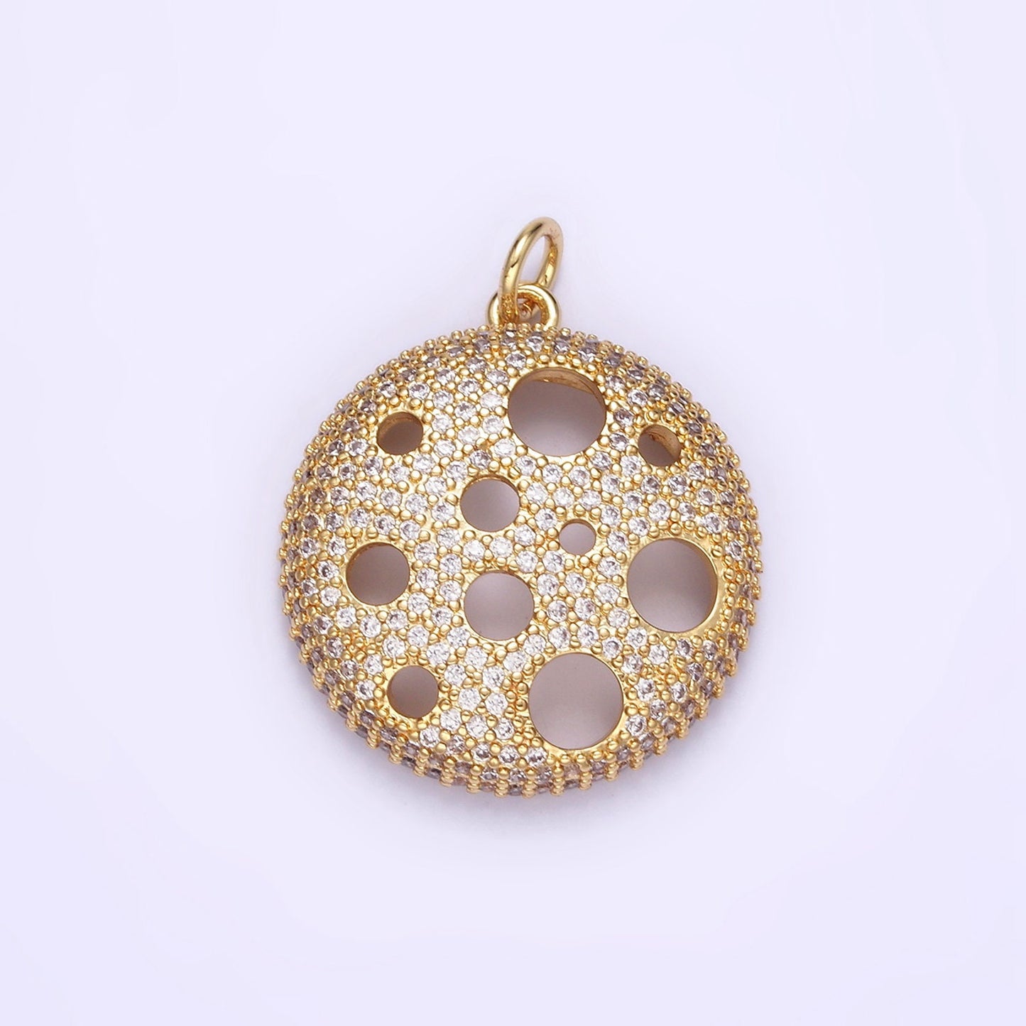 24K CZ Full Moon with Multiple Holes, One Sided Charm | D-490