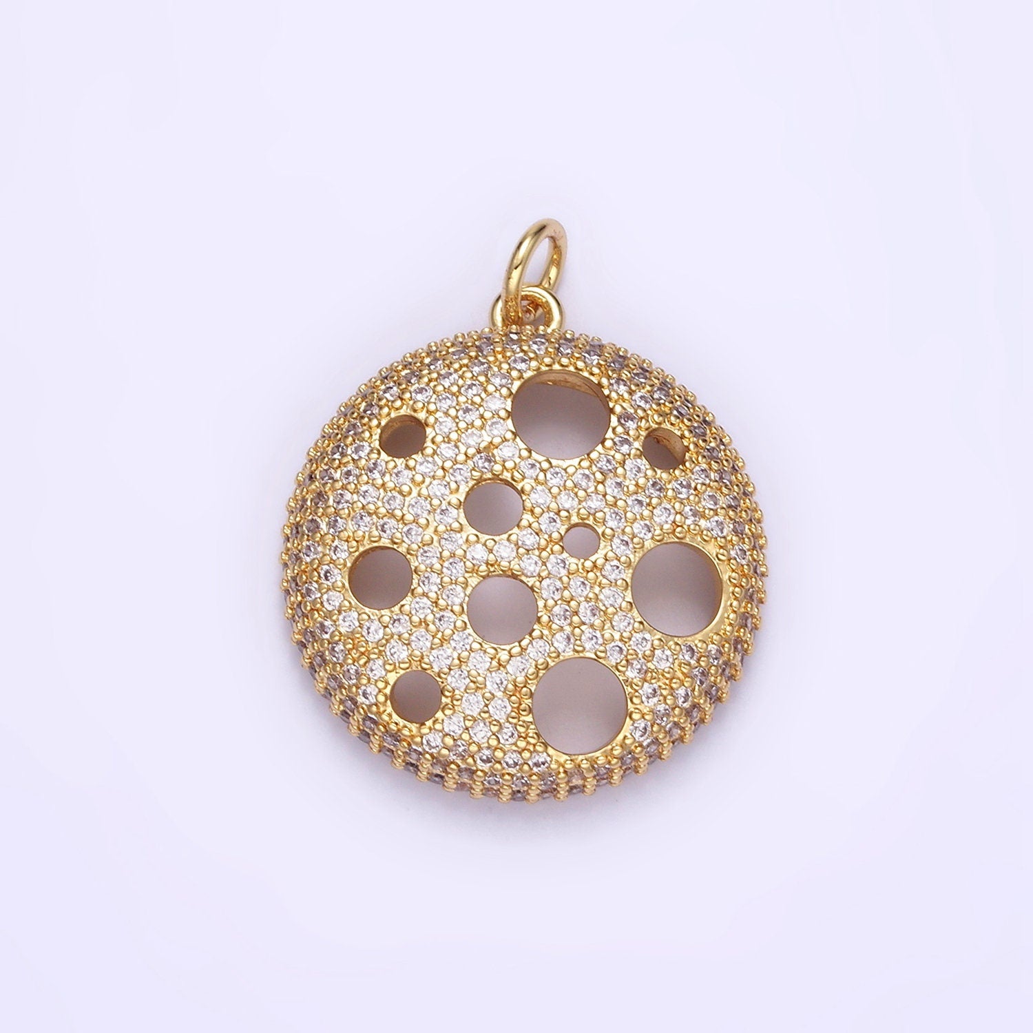 24K CZ Full Moon with Multiple Holes, One Sided Charm | D-490