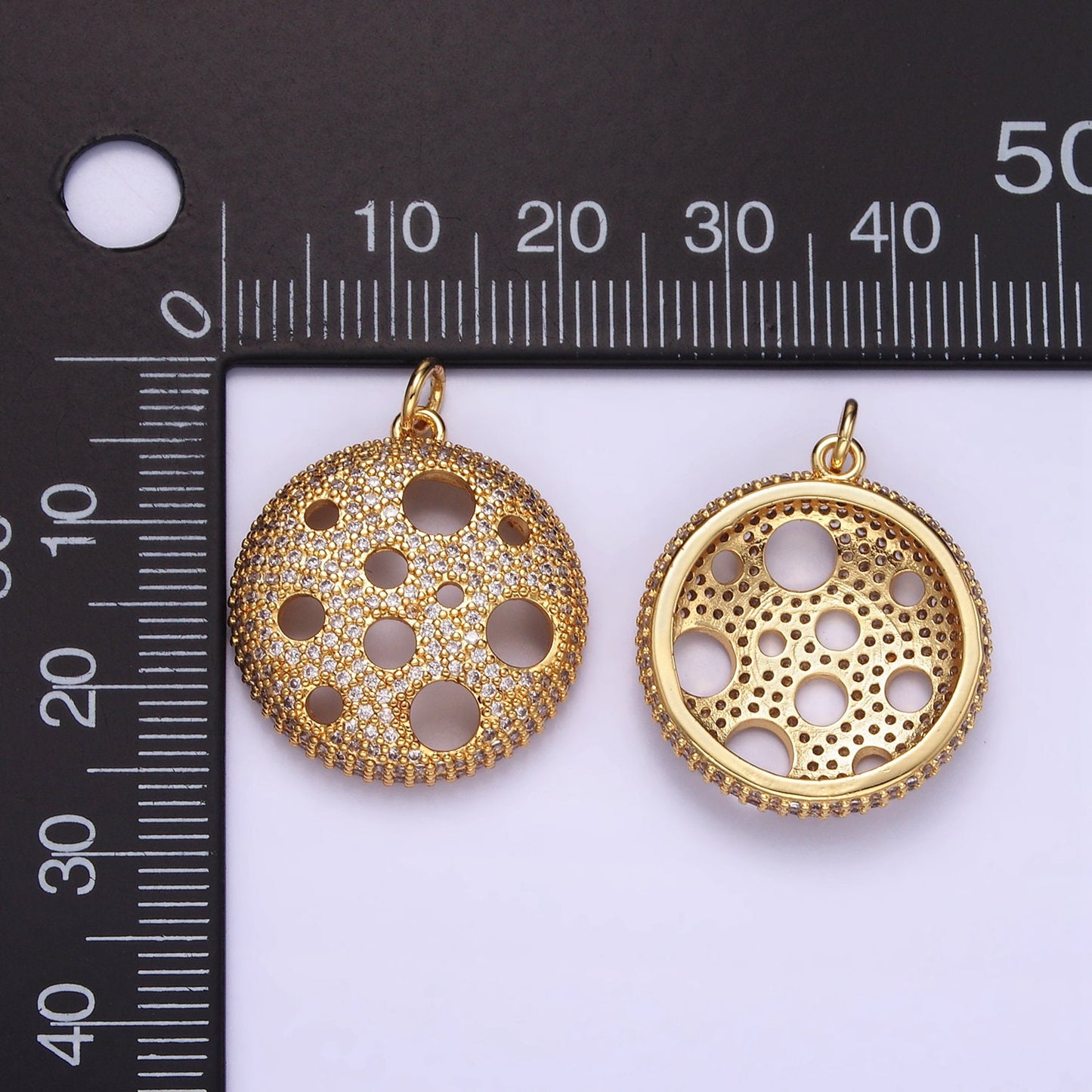 24K CZ Full Moon with Multiple Holes, One Sided Charm | D-490