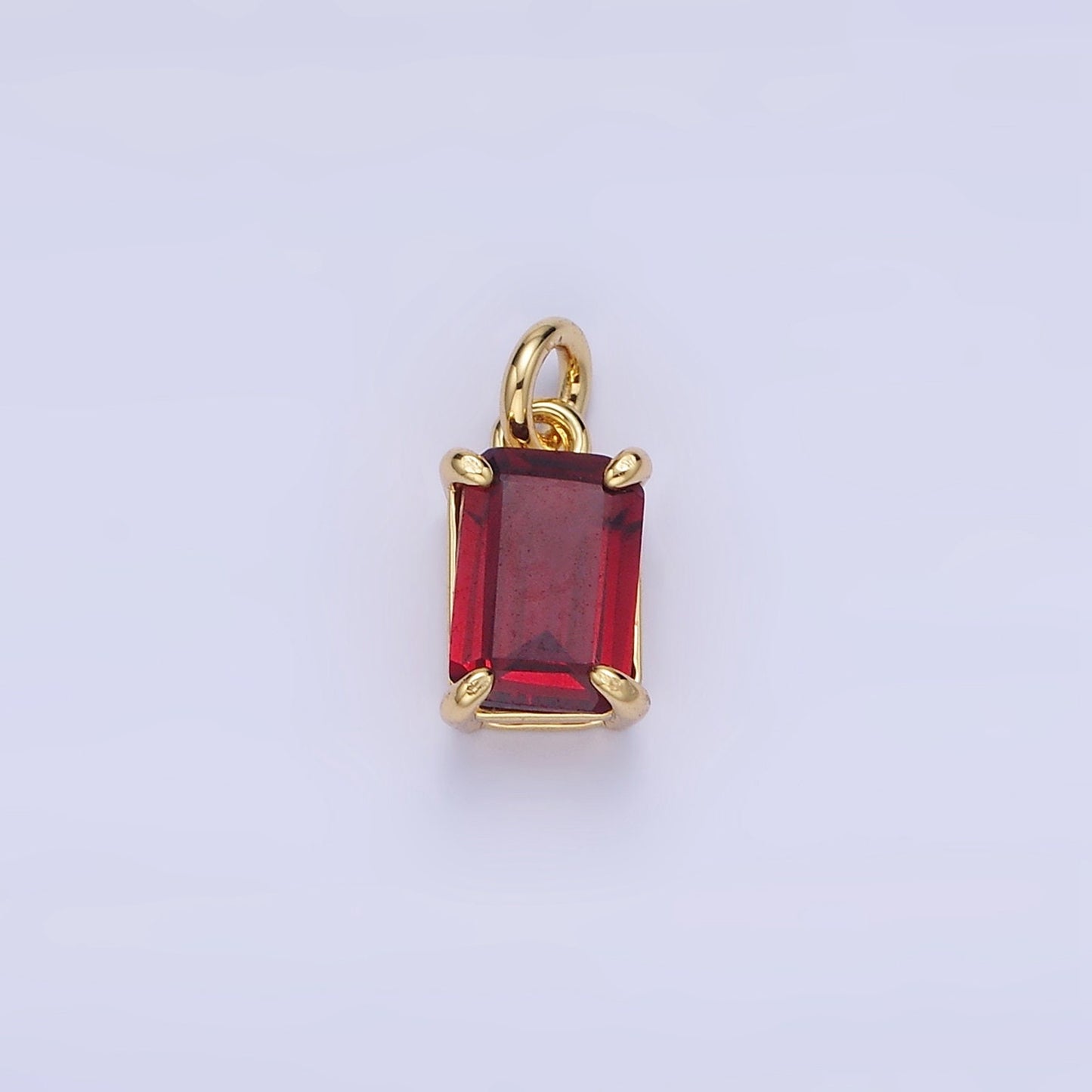 Red Ruby Emerald Cut 24k Gold Filled Charm Red Cubic Zirconia Charm for July Birthstone Jewelry Making Findings C446