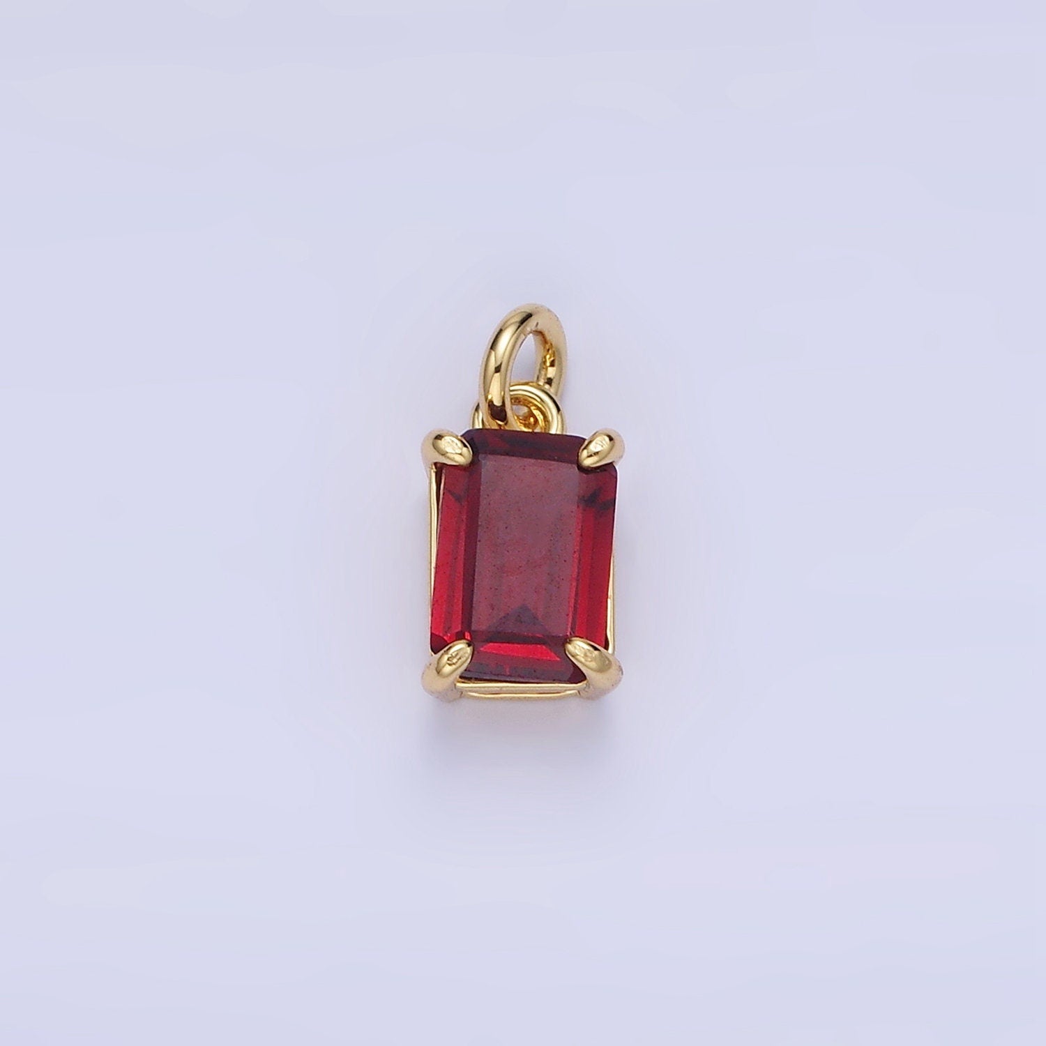 Red Ruby Emerald Cut 24k Gold Filled Charm Red Cubic Zirconia Charm for July Birthstone Jewelry Making Findings C446