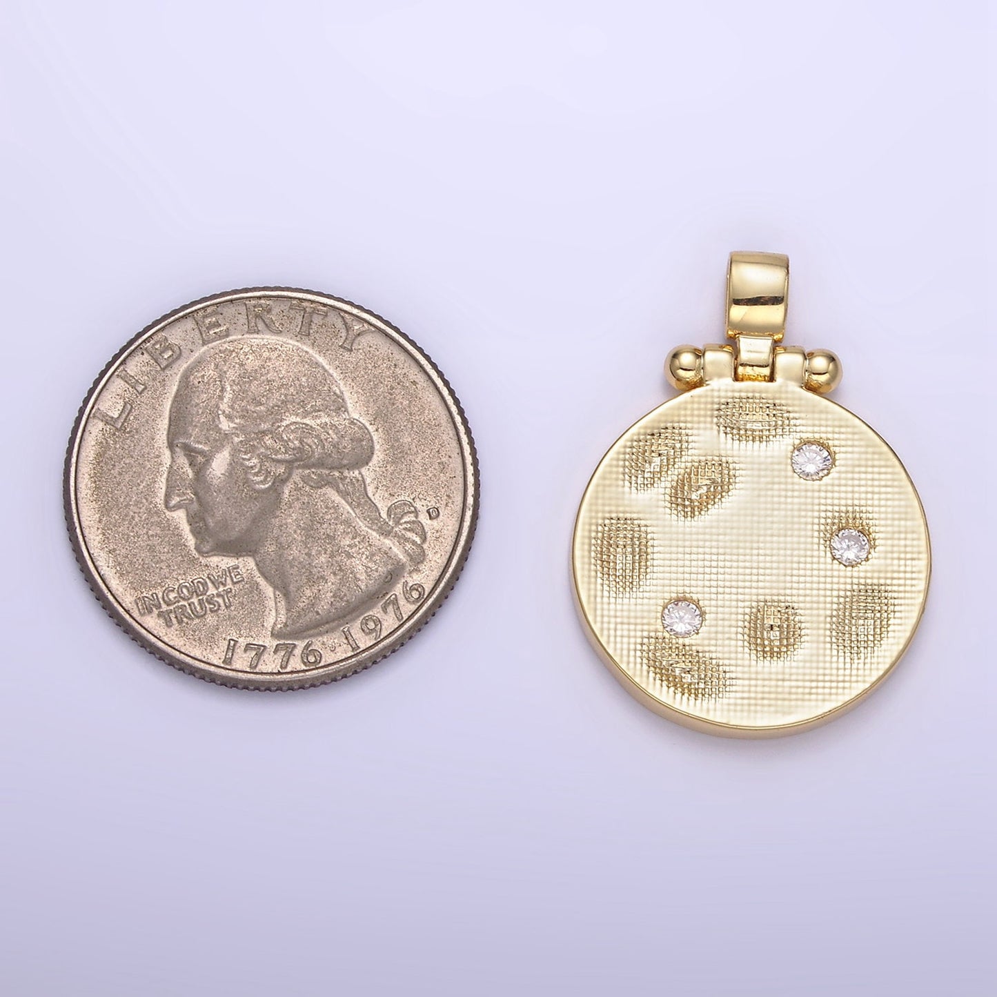 Dainty Cubic Zirconia Gold Filled Moon Charm Medallion Pendant H-382