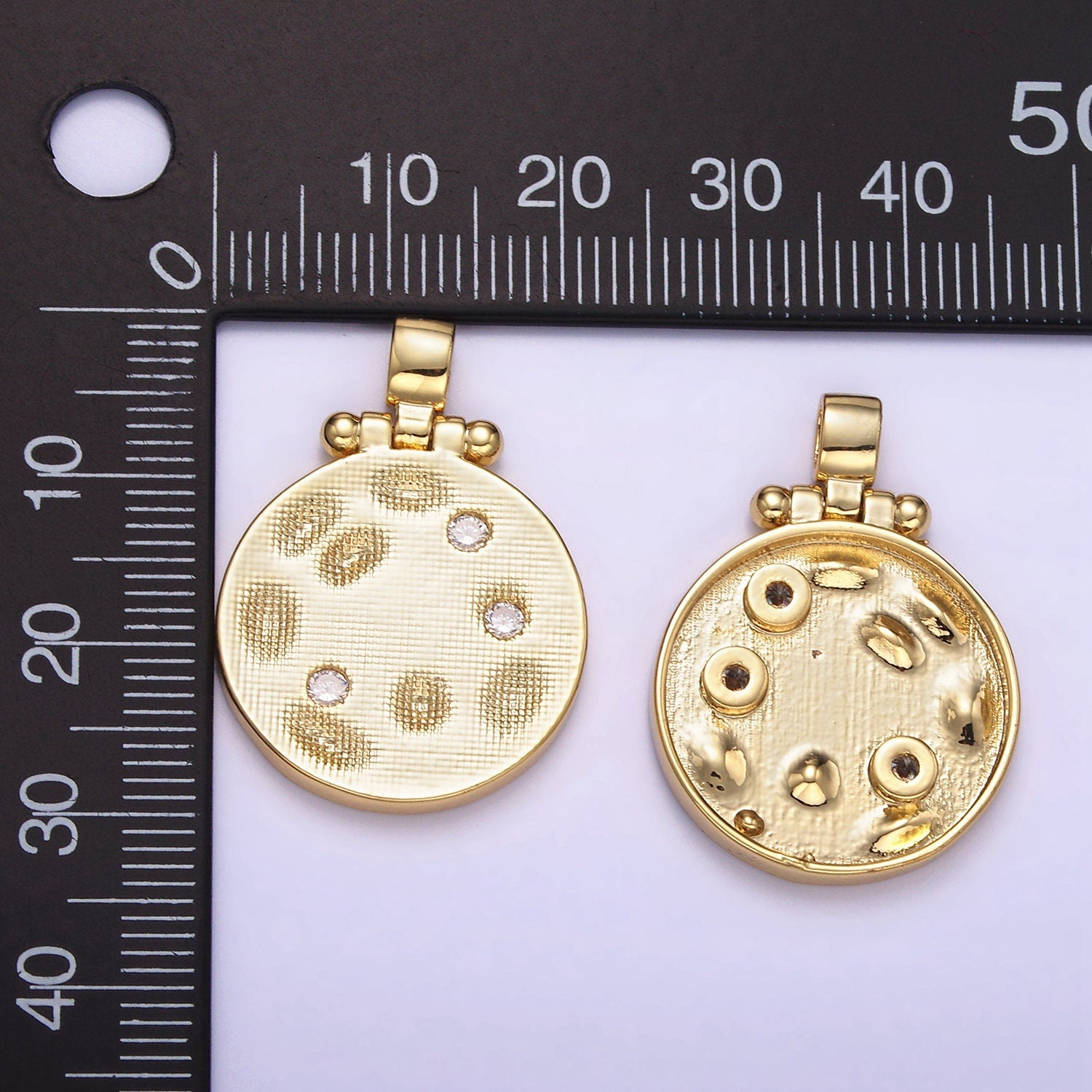 Dainty Cubic Zirconia Gold Filled Moon Charm Medallion Pendant H-382