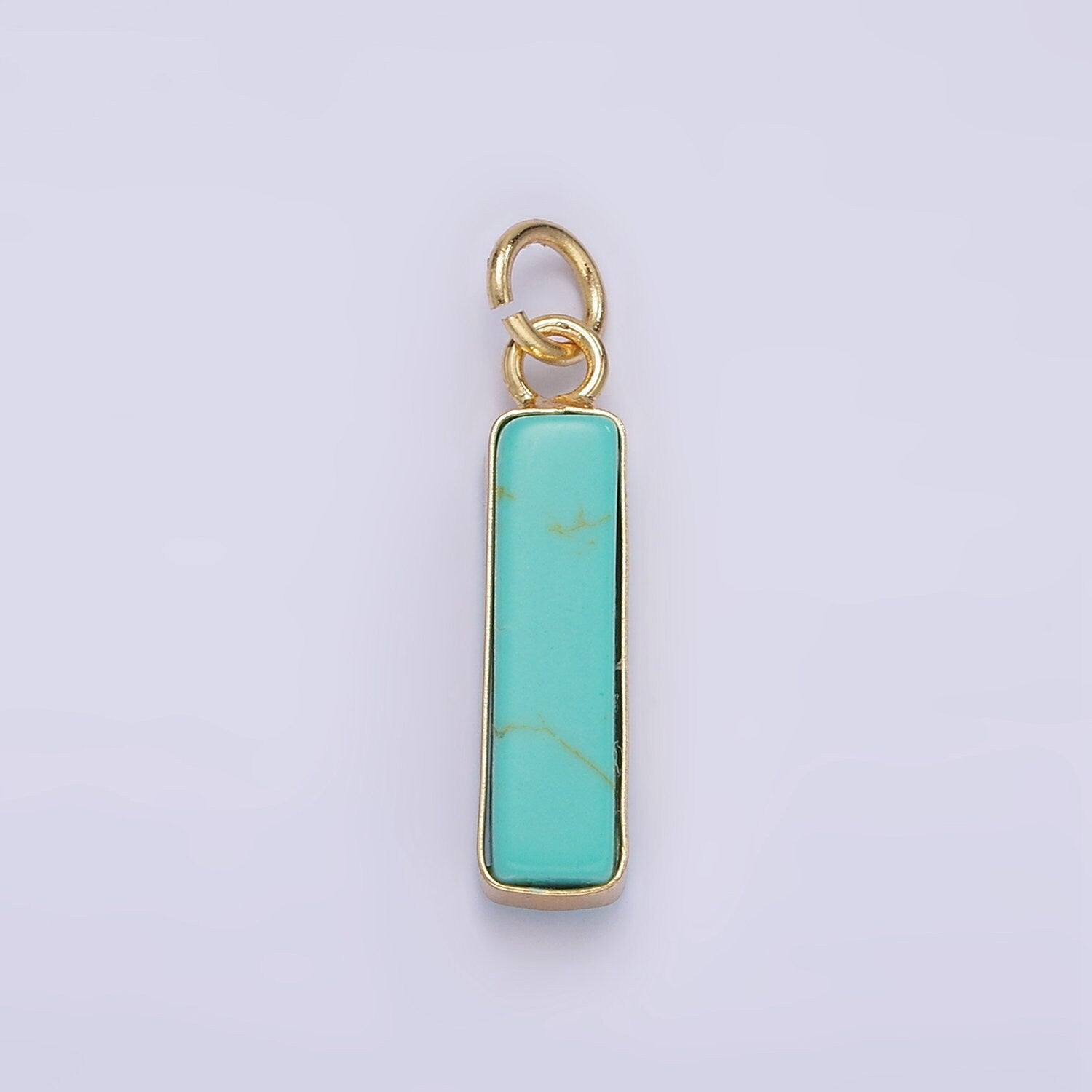 14K Gold Filled Turquoise Rose Quartz Pearl Gemstone Small Rectangle Drop Charm Pendant | D564