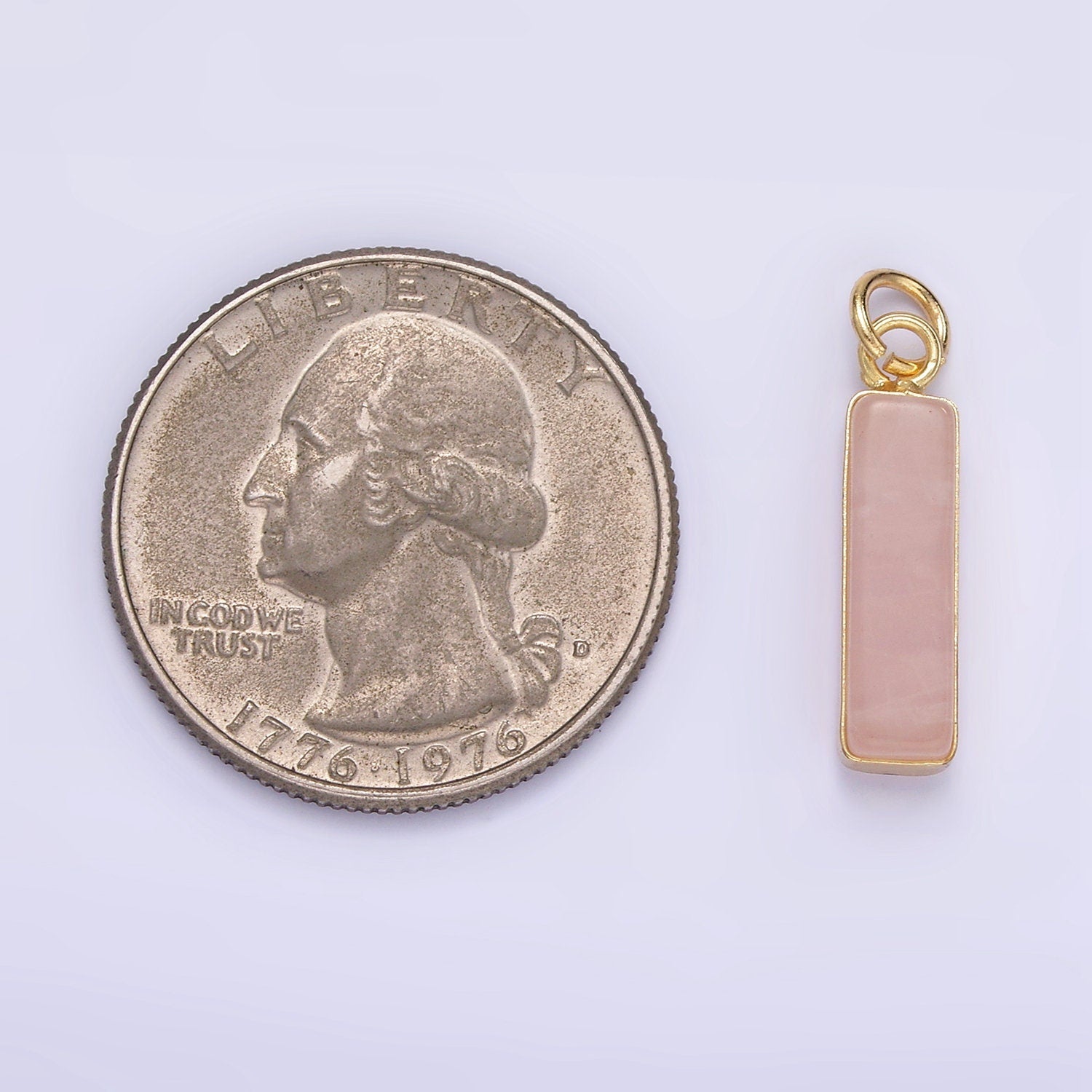 14K Gold Filled Turquoise Rose Quartz Pearl Gemstone Small Rectangle Drop Charm Pendant | D564