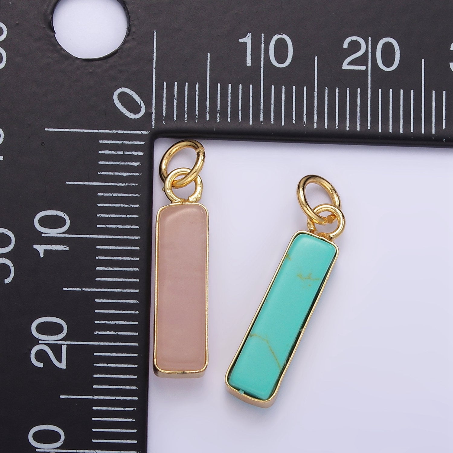 14K Gold Filled Turquoise Rose Quartz Pearl Gemstone Small Rectangle Drop Charm Pendant | D564