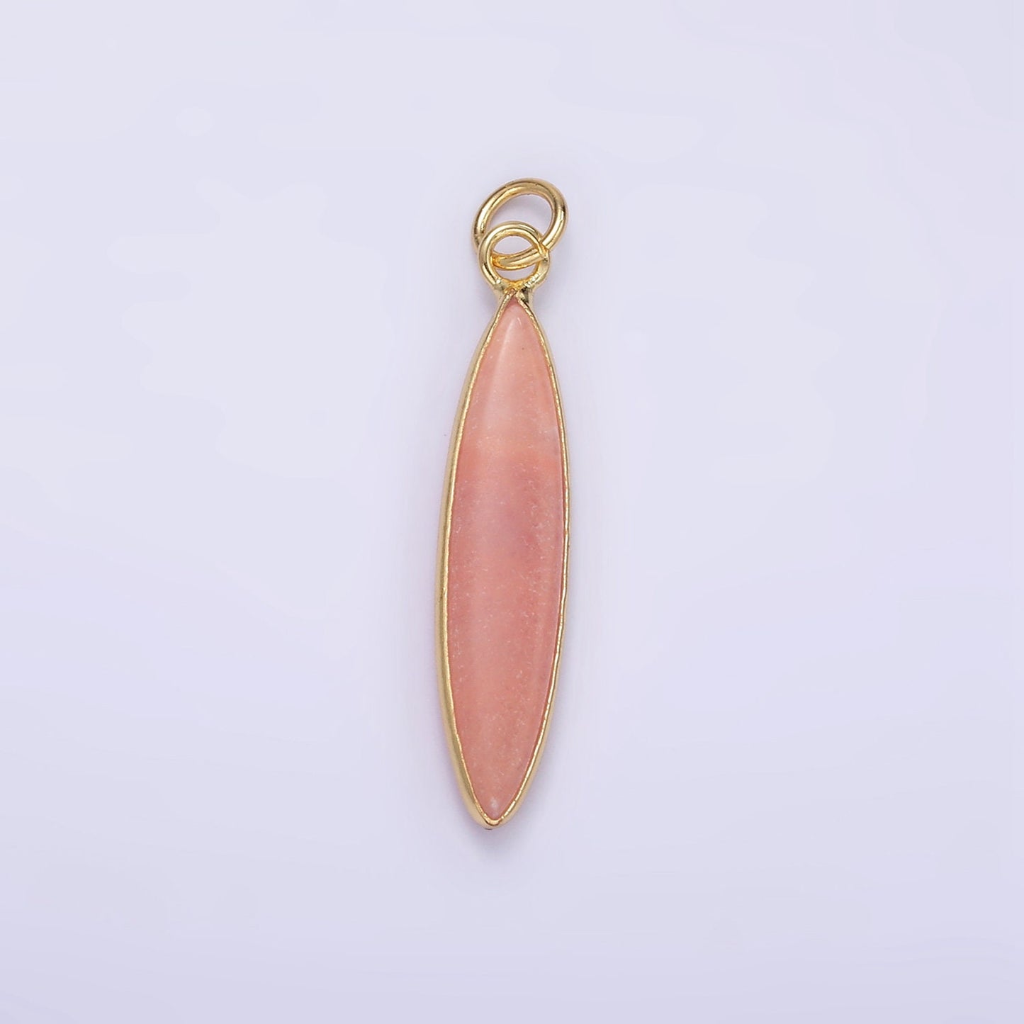 14K Gold Filled Turquoise Strawberry Quartz Gemstone Thin Long Oval Drop Charm Pendant | D560
