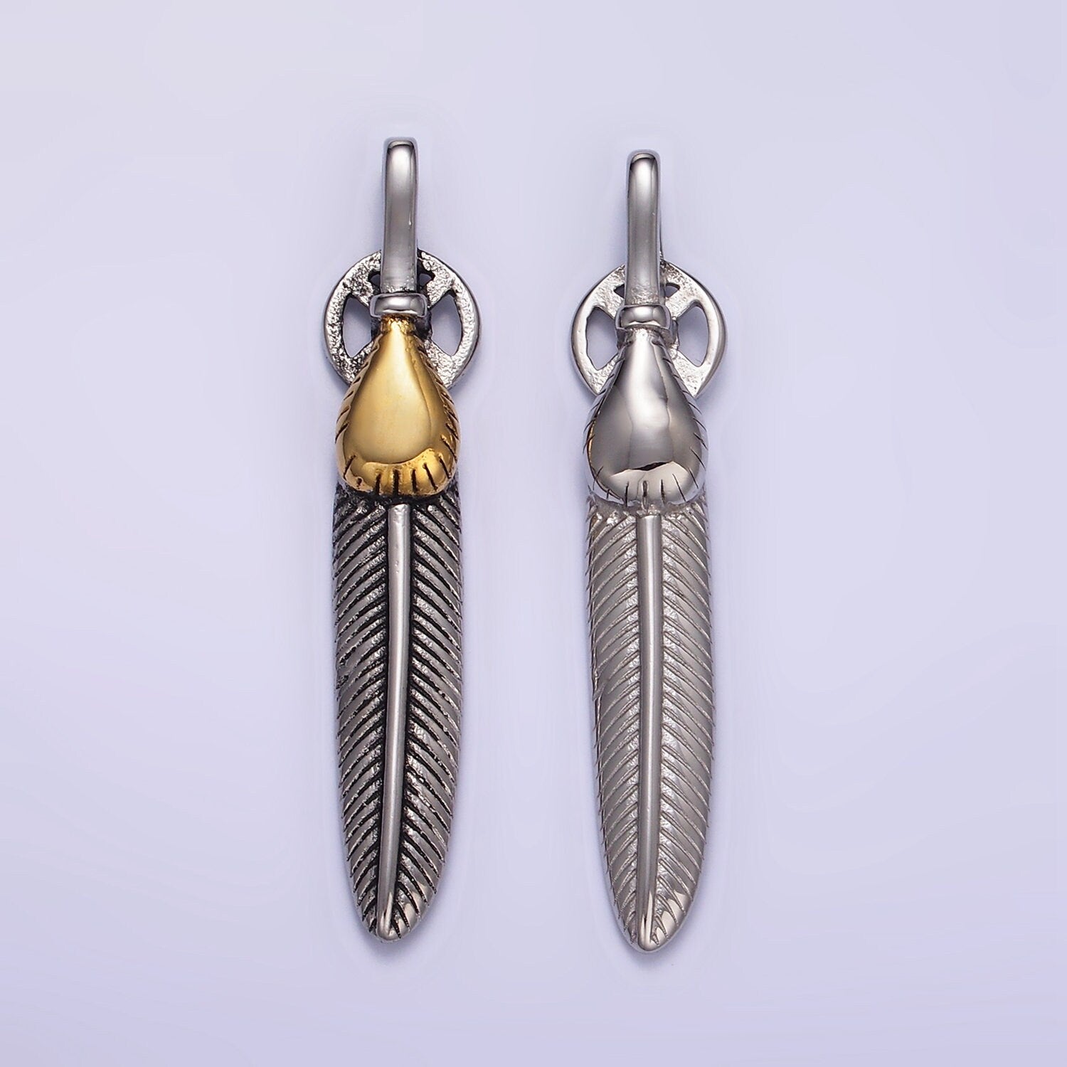 Maximalist Feather Pendant for Men Jewelry Making Supply in Stainless Steel For Statement Necklace Charm | P-1428